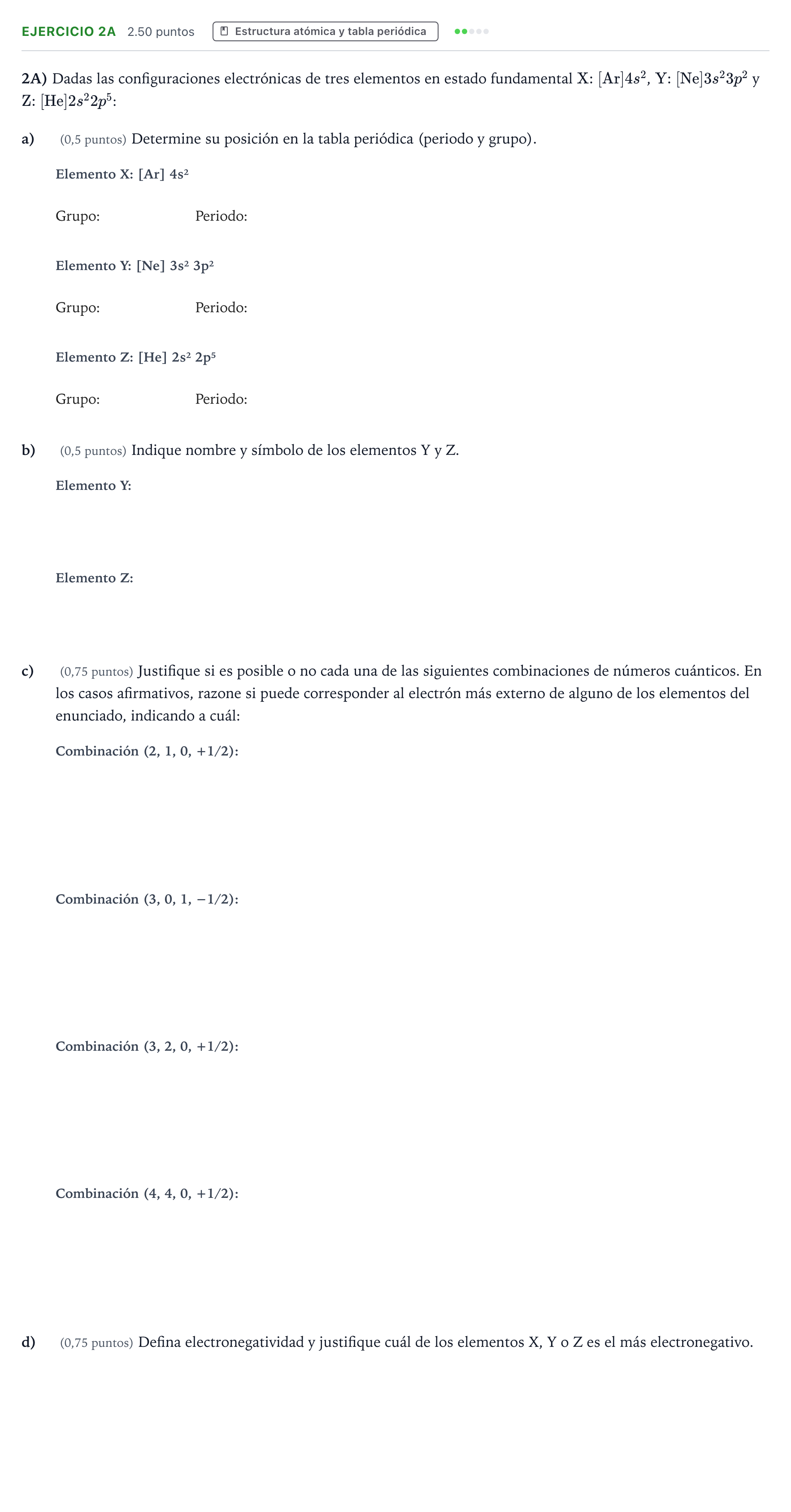 Enunciado: Ejercicio 2A · Química PAU Madrid Ordinaria 2025