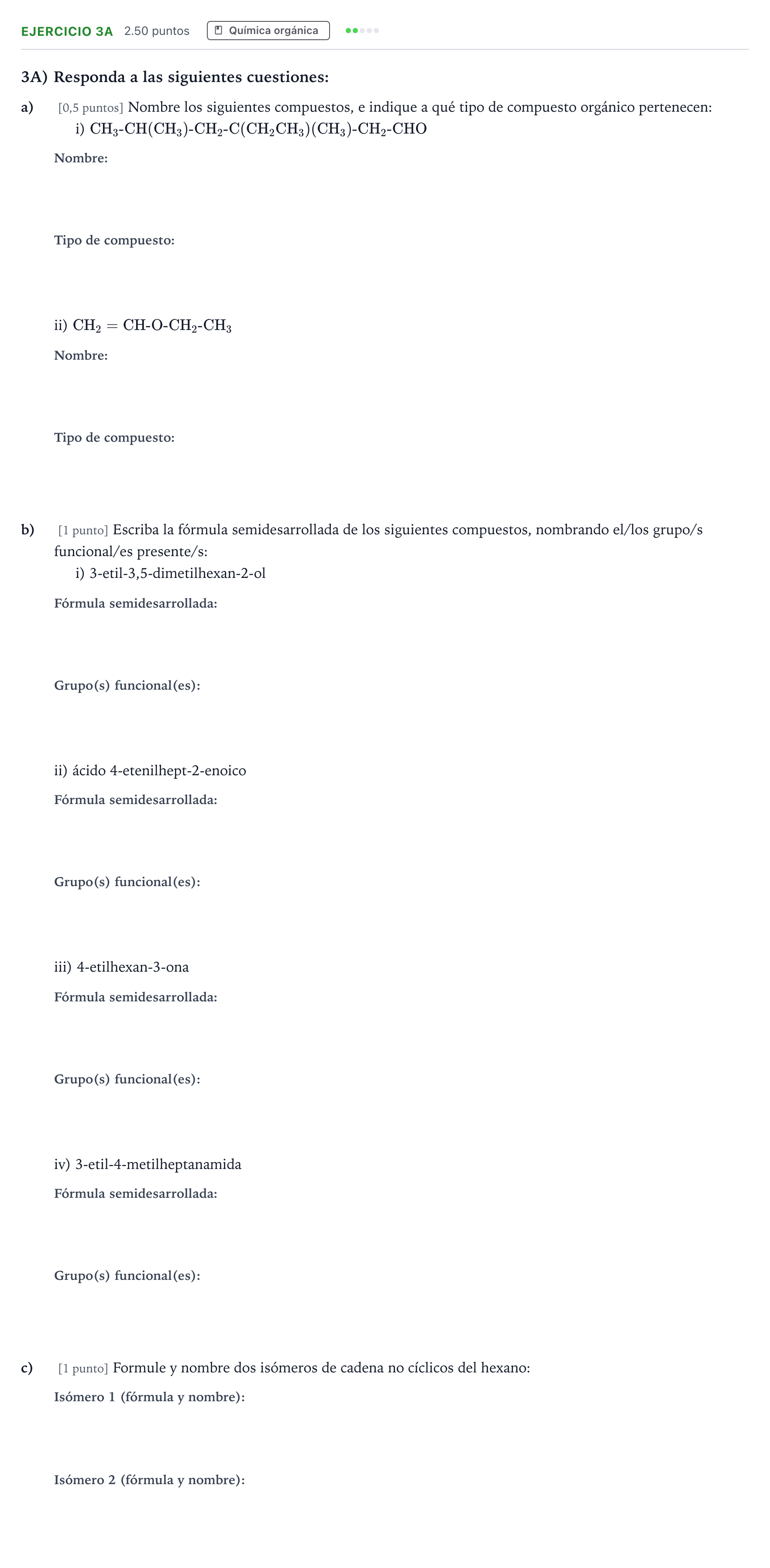 Enunciado: Ejercicio 3A · Química PAU Madrid Ordinaria 2025