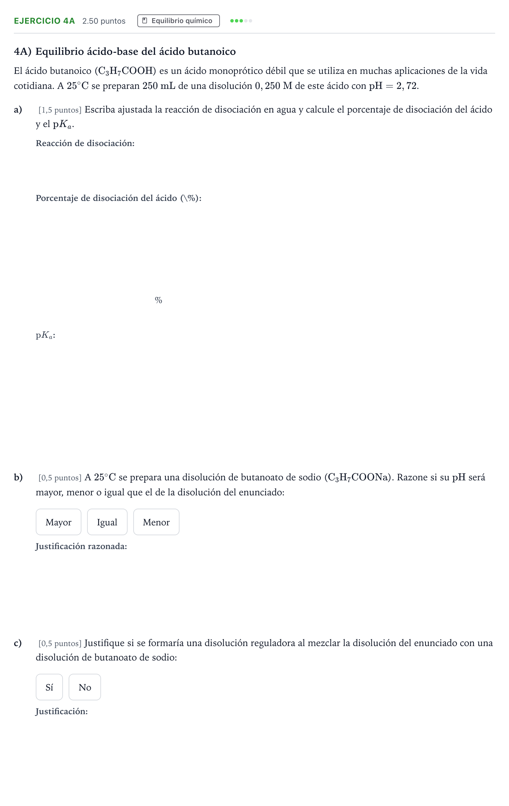Enunciado: Ejercicio 4A · Química PAU Madrid Ordinaria 2025