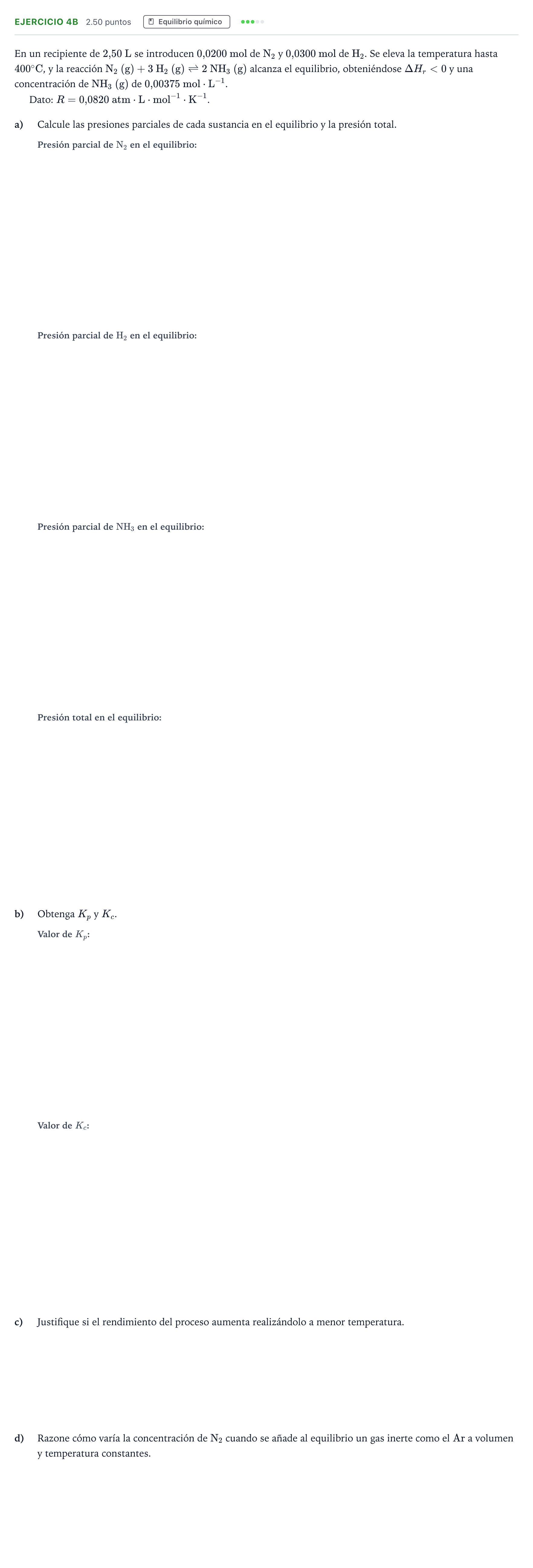 Enunciado: Ejercicio 4B · Química PAU Madrid Ordinaria 2025