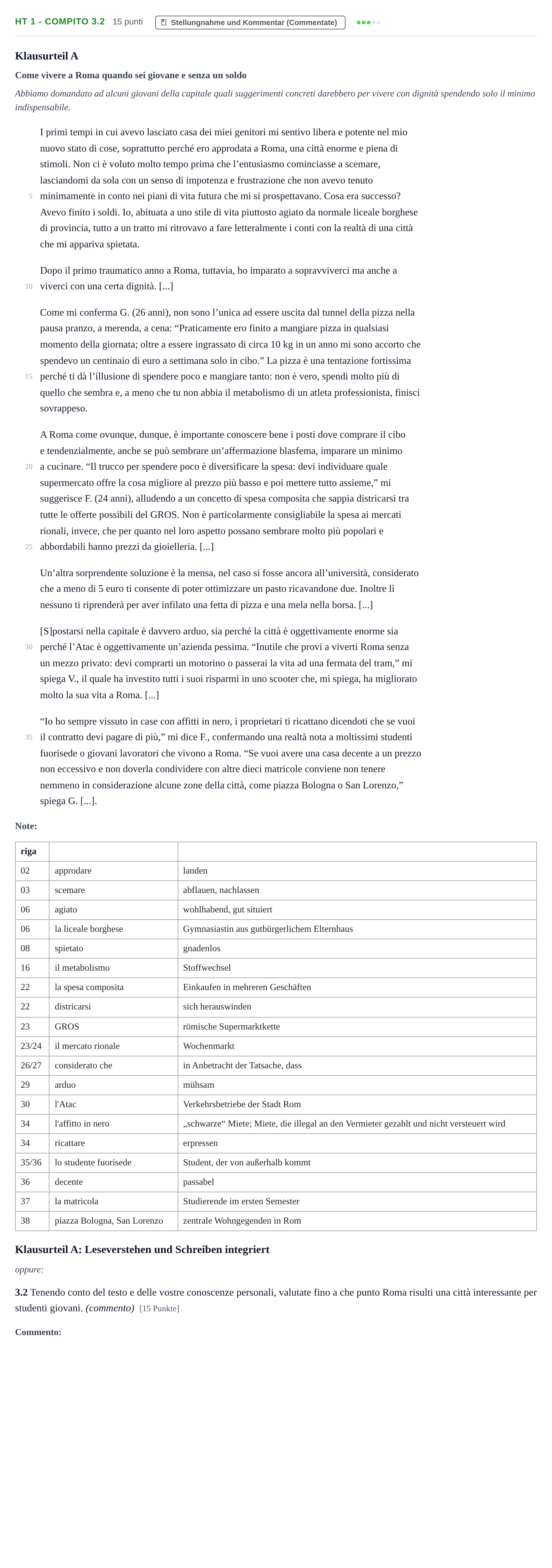 Aufgabenstellung: Aufgabe HT 1 - Compito 3.2 · Abitur NRW Italienisch GK · Haupttermin · neu einsetzend 2021