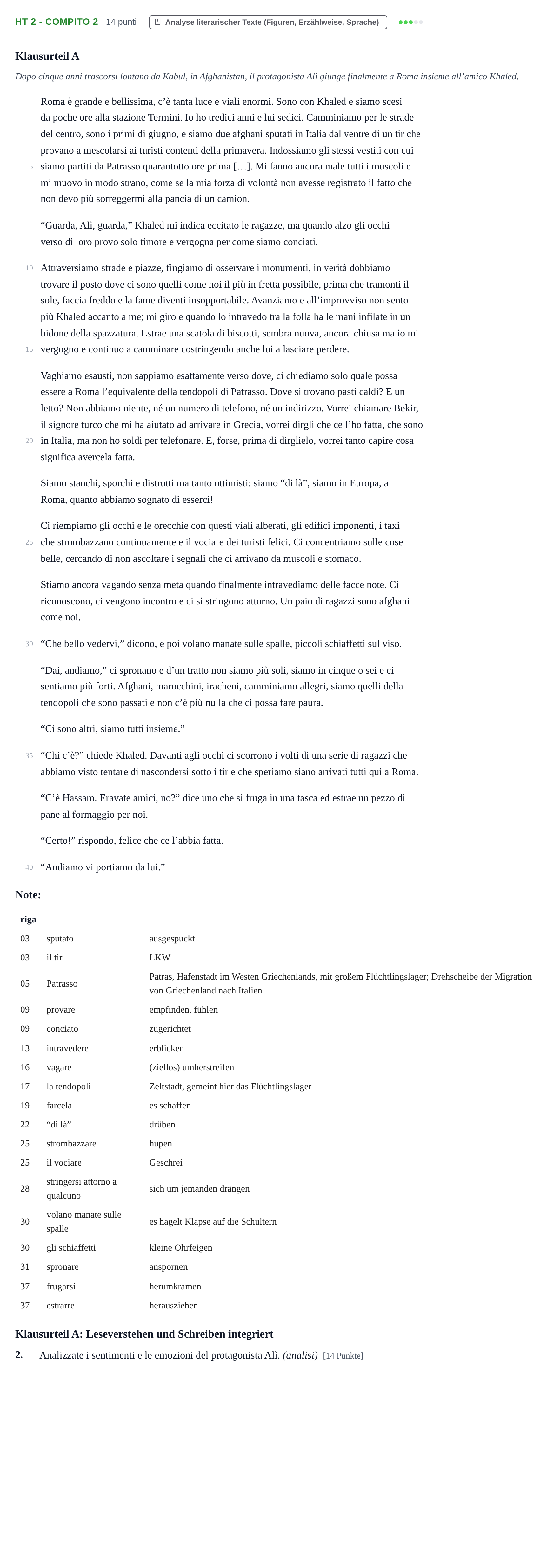 Aufgabenstellung: Aufgabe HT 2 - Compito 2 · Abitur NRW Italienisch GK · Haupttermin · neu einsetzend 2021
