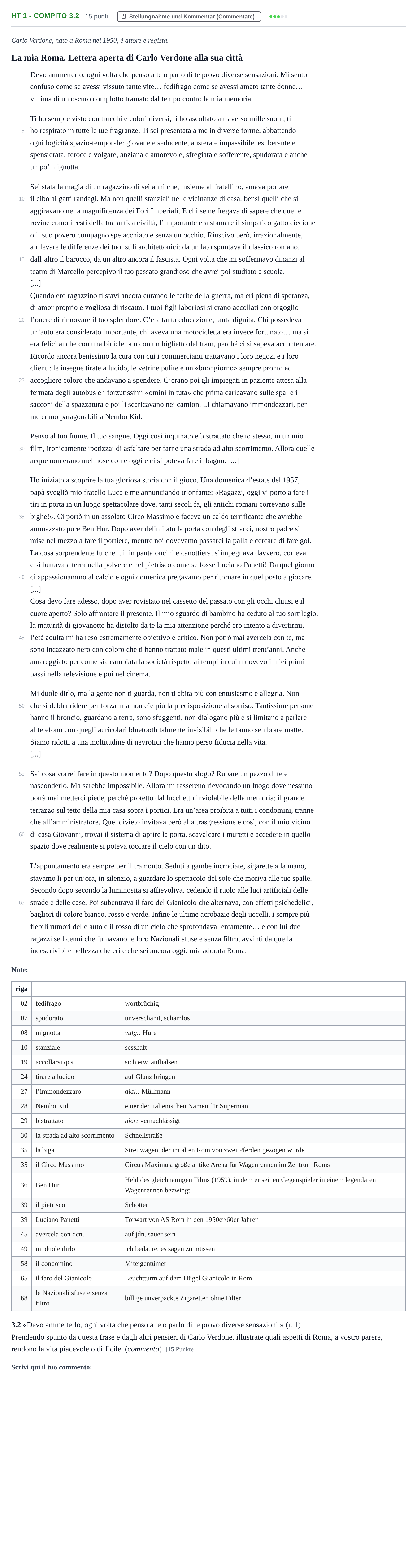 Aufgabenstellung: Aufgabe HT 1 - Compito 3.2 · Abitur NRW Italienisch LK · Haupttermin · fortgeführt 2021