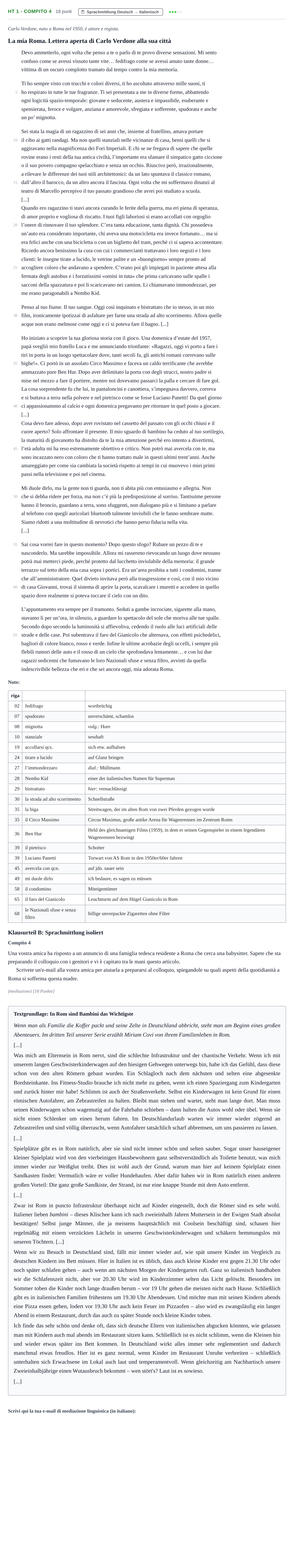 Aufgabenstellung: Aufgabe HT 1 - Compito 4 · Abitur NRW Italienisch LK · Haupttermin · fortgeführt 2021