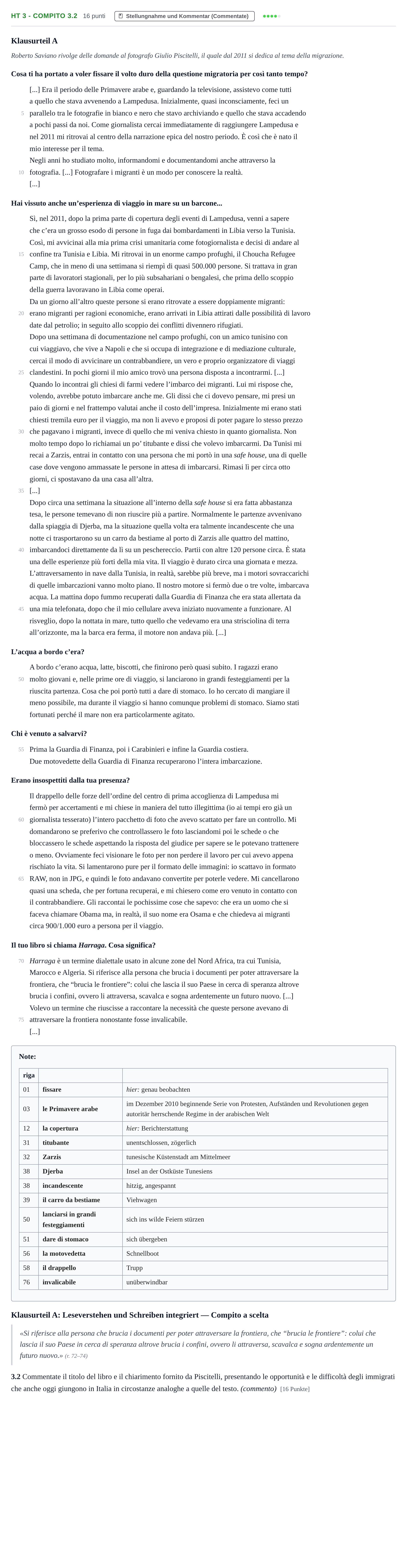 Aufgabenstellung: Aufgabe HT 3 - Compito 3.2 · Abitur NRW Italienisch LK · Haupttermin · fortgeführt 2021