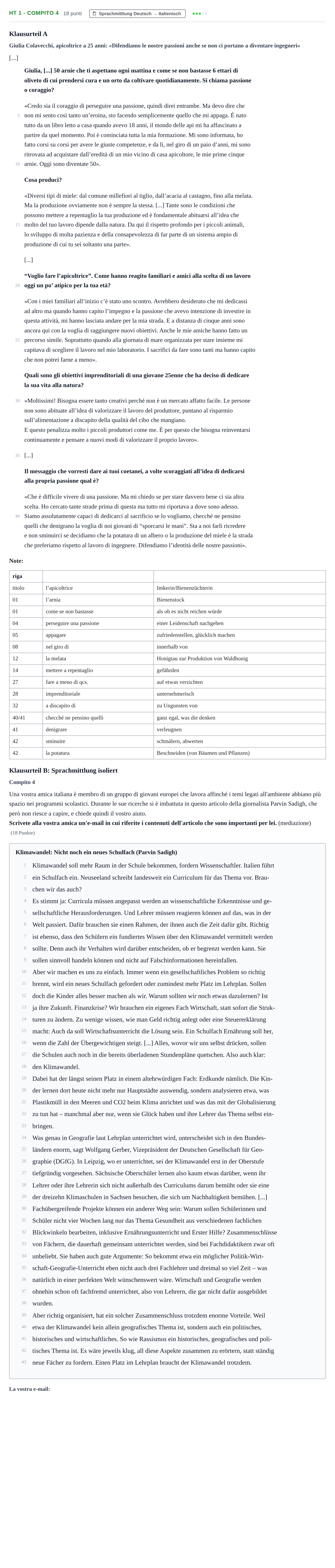 Aufgabenstellung: Aufgabe HT 1 - Compito 4 · Abitur NRW Italienisch GK · Haupttermin · neu einsetzend 2022