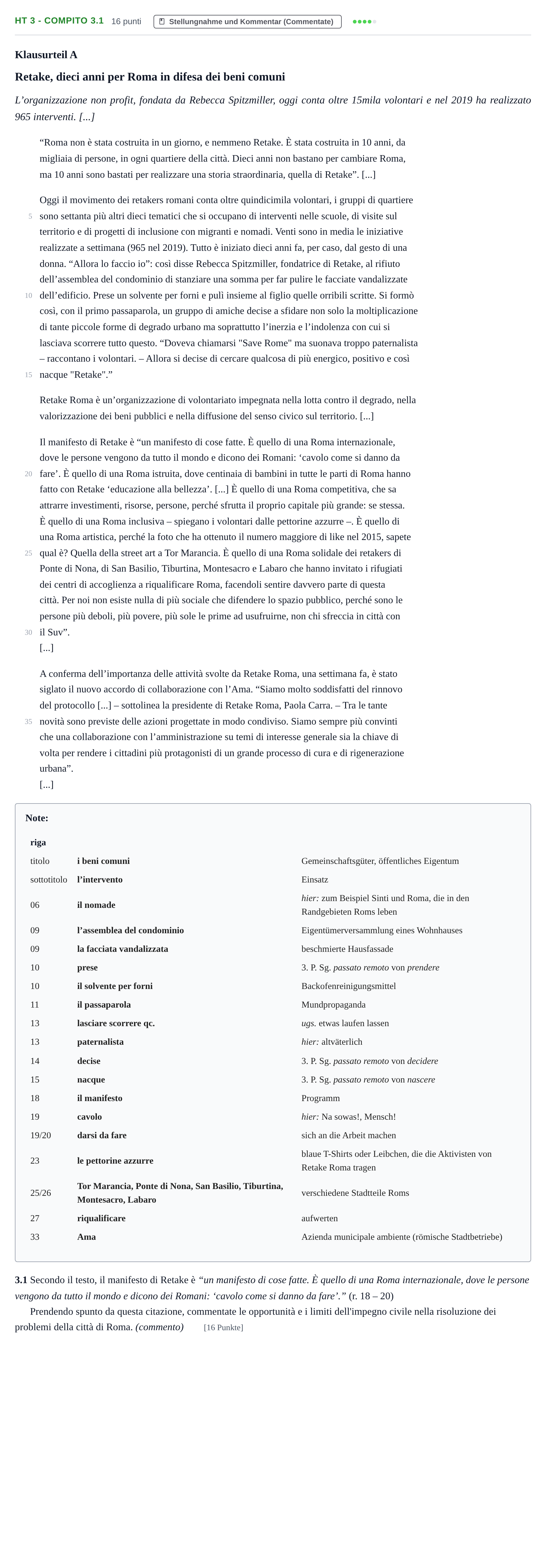 Aufgabenstellung: Aufgabe HT 3 - Compito 3.1 · Abitur NRW Italienisch GK · Haupttermin · neu einsetzend 2022