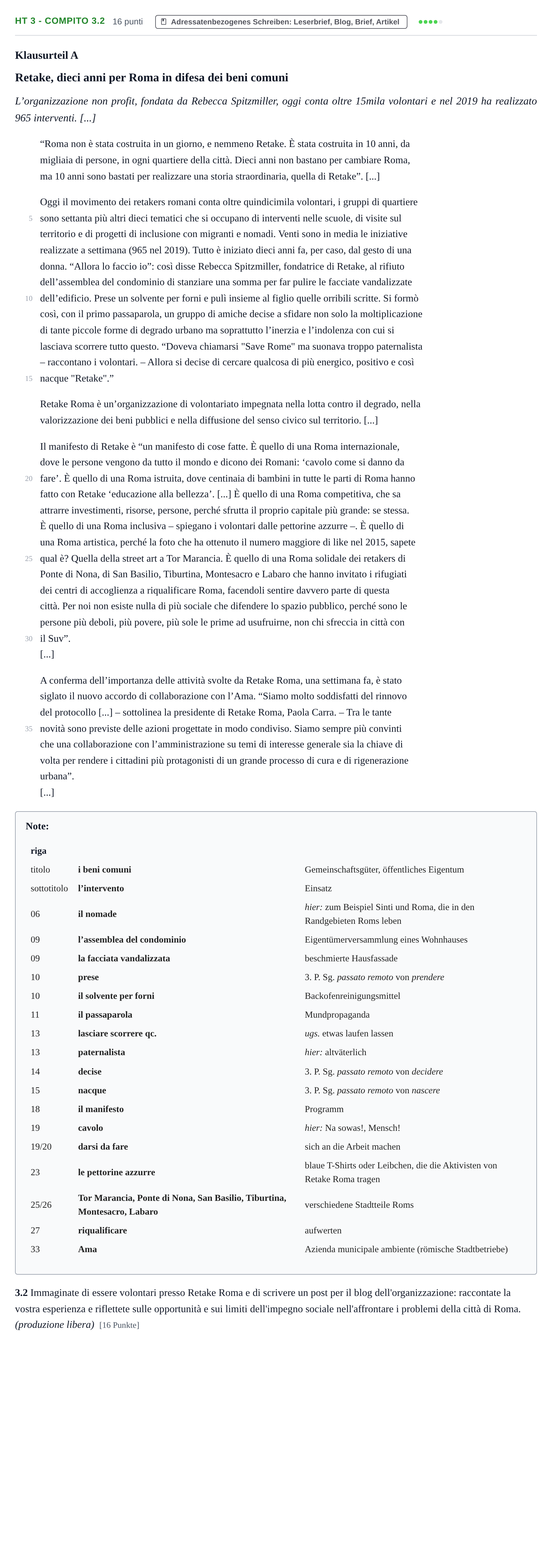 Aufgabenstellung: Aufgabe HT 3 - Compito 3.2 · Abitur NRW Italienisch GK · Haupttermin · neu einsetzend 2022