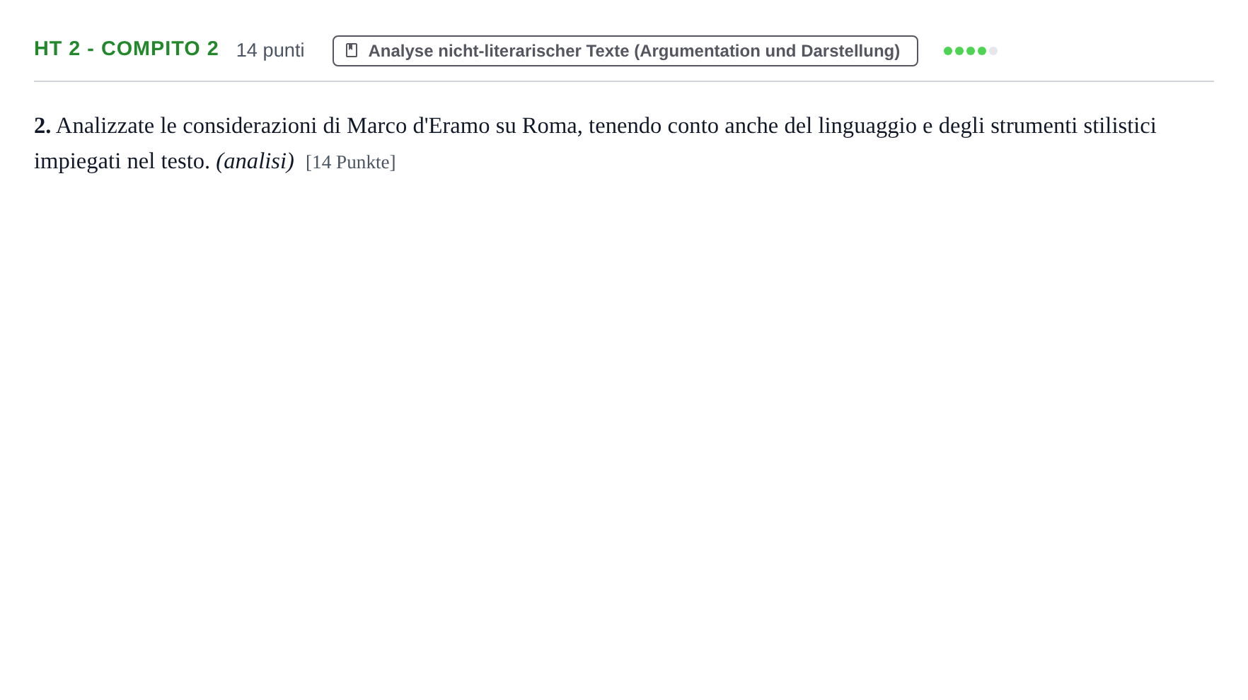 Aufgabenstellung: Aufgabe HT 2 - Compito 2 · Abitur NRW Italienisch LK · Haupttermin · fortgeführt 2022