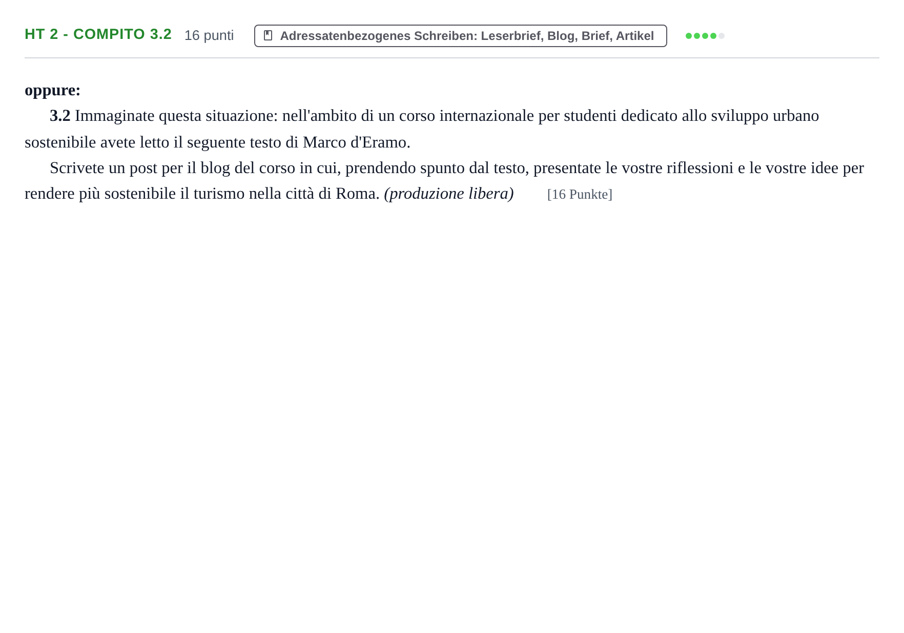 Aufgabenstellung: Aufgabe HT 2 - Compito 3.2 · Abitur NRW Italienisch LK · Haupttermin · fortgeführt 2022