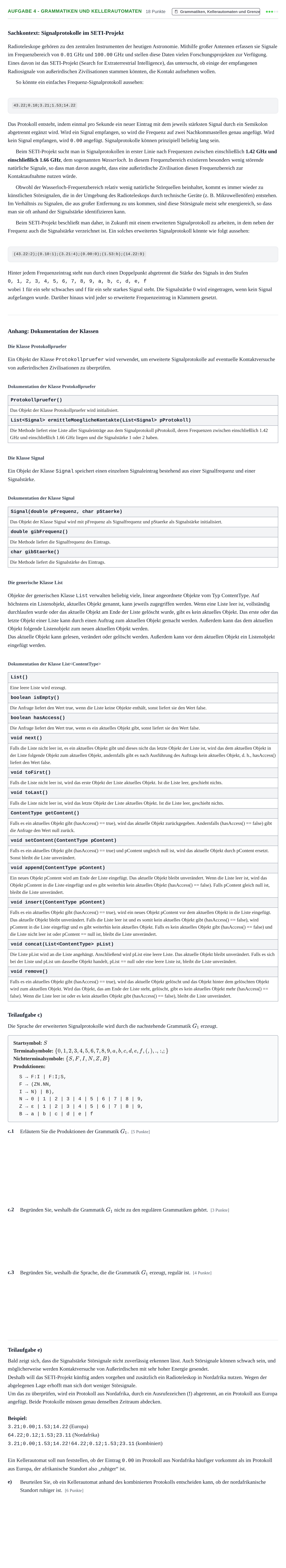Aufgabenstellung: Aufgabe 4 - Grammatiken und Kellerautomaten · Abitur NRW Informatik LK · Haupttermin 2022