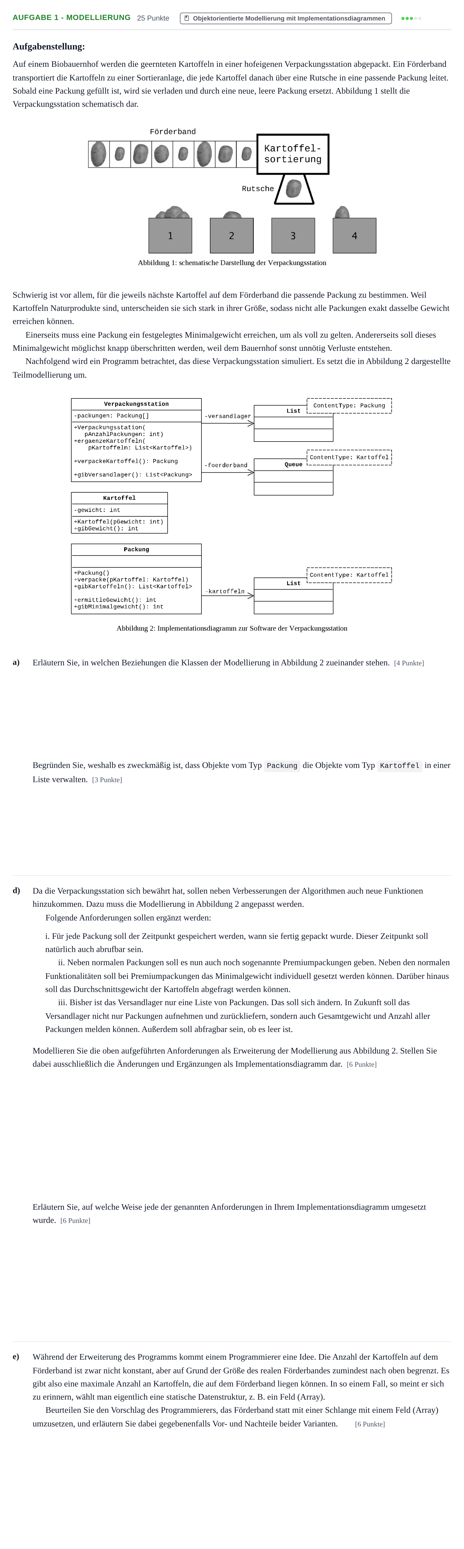 Aufgabenstellung: Aufgabe 1 - Modellierung · Abitur NRW Informatik LK · Nachtermin 2022