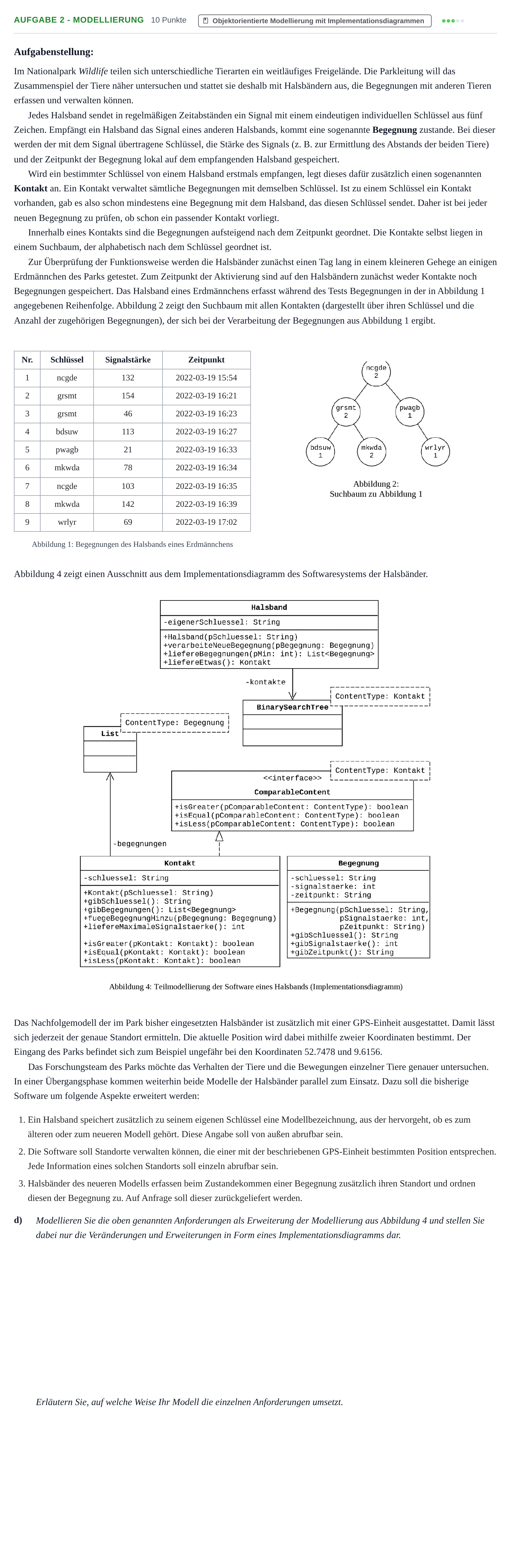 Aufgabenstellung: Aufgabe 2 - Modellierung · Abitur NRW Informatik LK · Nachtermin 2022