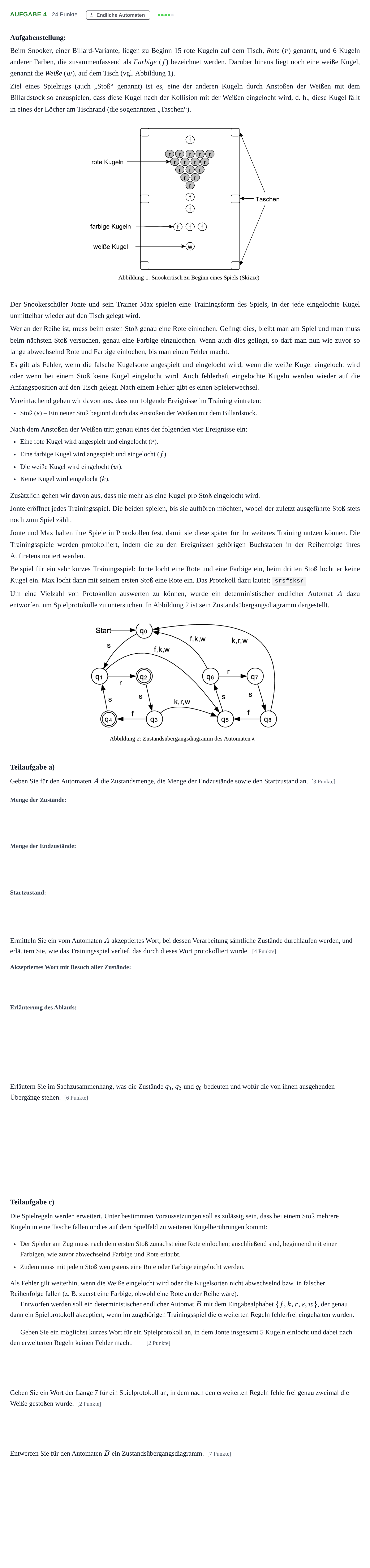 Aufgabenstellung: Aufgabe 4 - Endliche Automaten · Abitur NRW Informatik LK · Haupttermin · Weiterbildungskolleg 2023