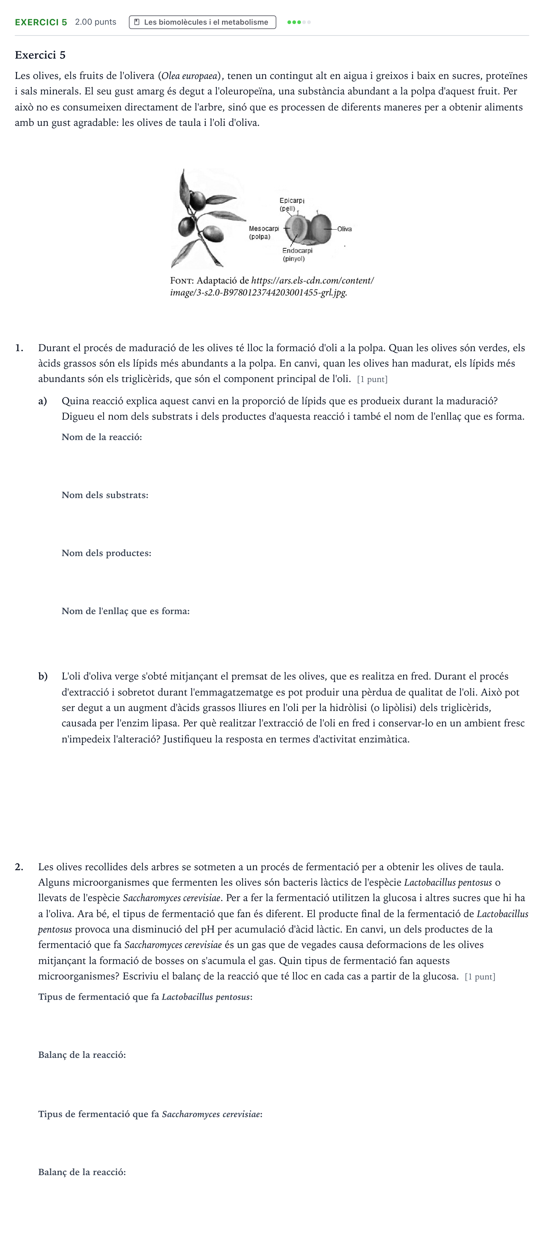 Enunciado: Exercici 5 · Biología Selectividad Cataluña Juny Serie 2 2021