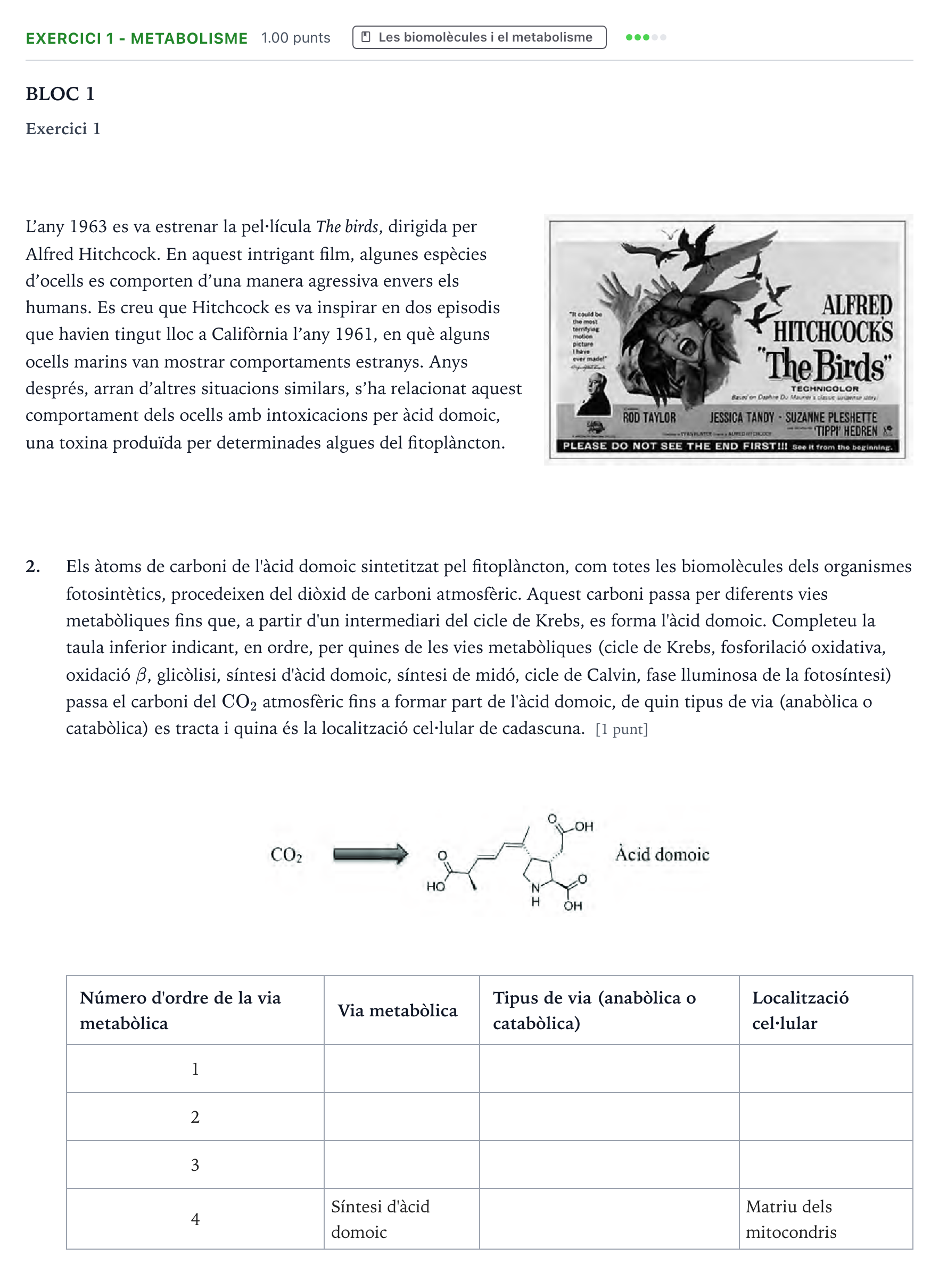 Enunciado: Exercici 1 - Metabolisme · Biología Selectividad Cataluña Juny Serie 5 2021