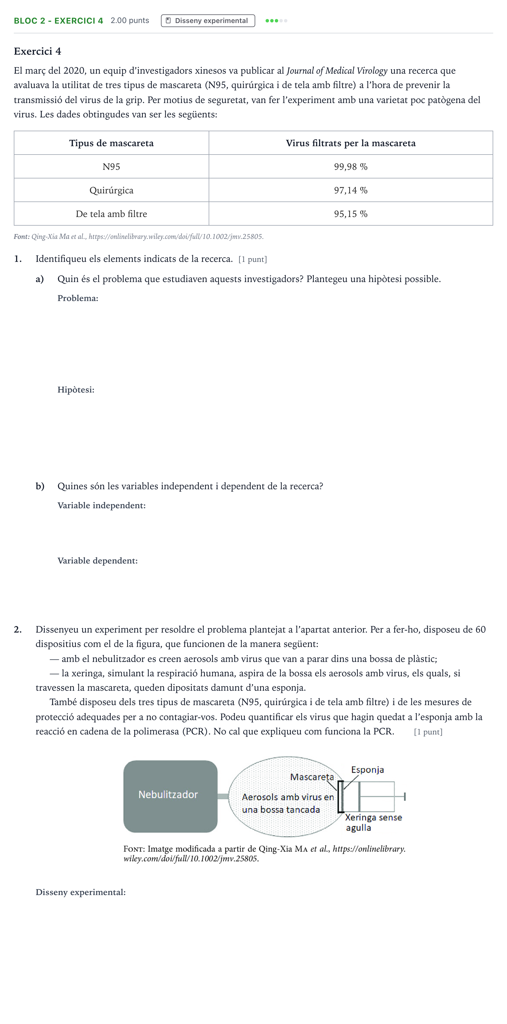 Enunciado: Ejercicio Bloc 2 - Exercici 4 · Biología Selectividad Cataluña Setembre Serie 1 2021