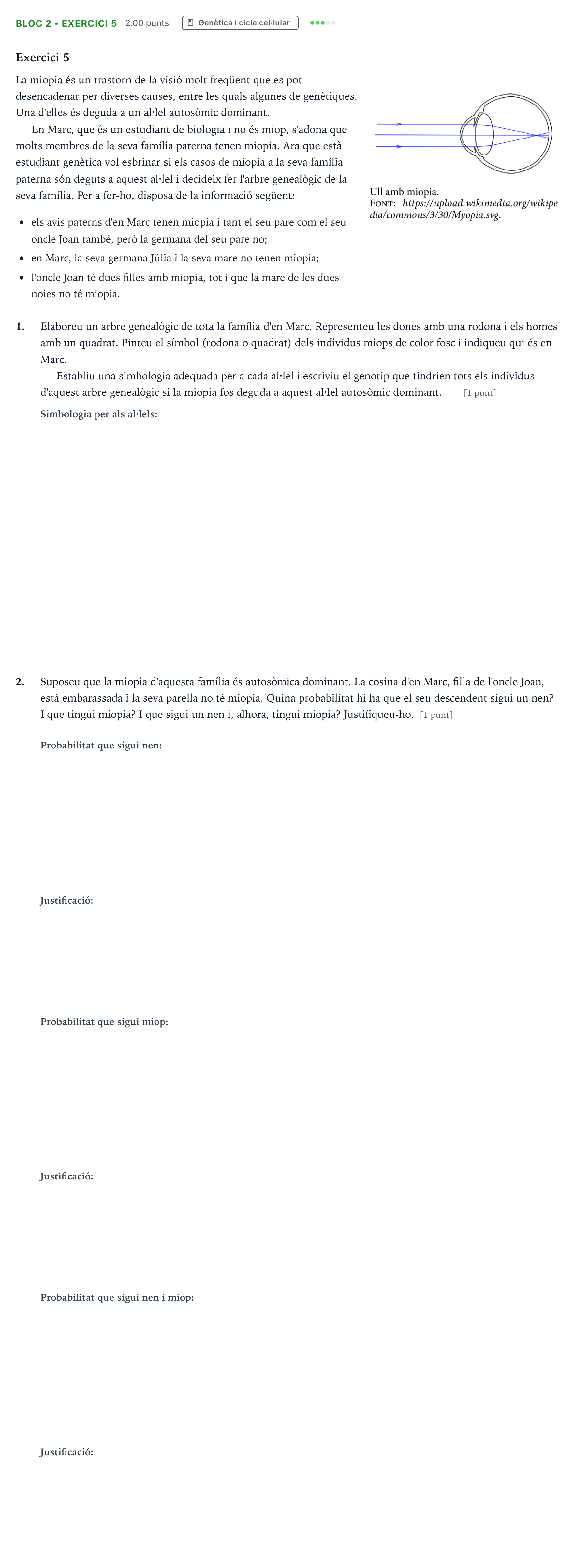 Enunciado: Ejercicio Bloc 2 - Exercici 5 · Biología Selectividad Cataluña Setembre Serie 1 2021