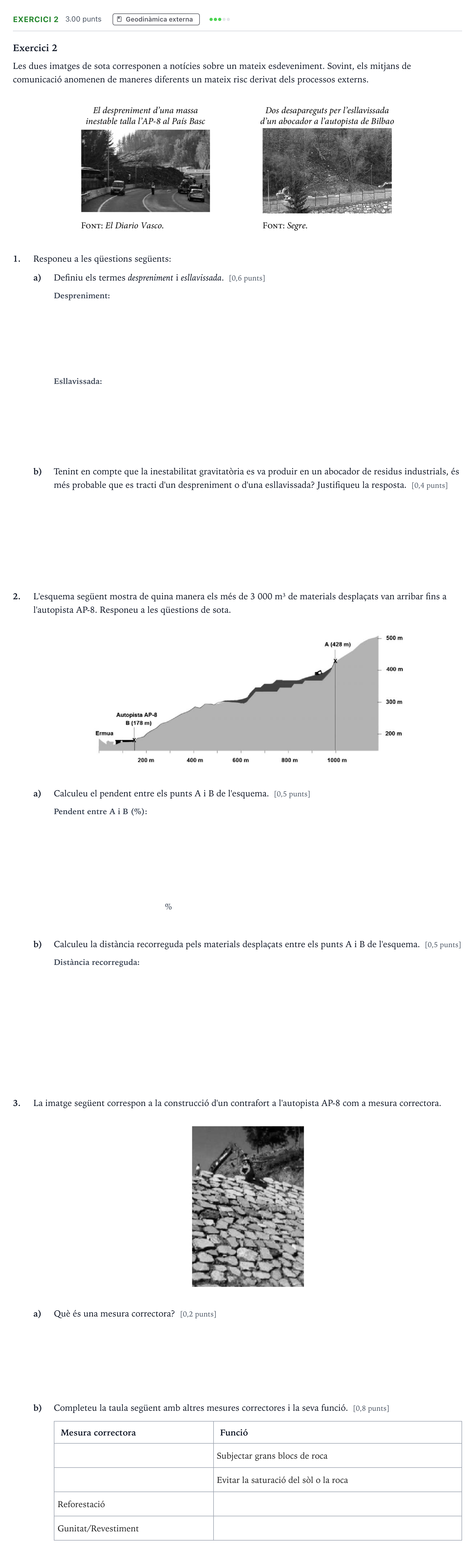 Enunciado: Exercici 2 · Ciencias de la Tierra y del Medio Ambiente Selectividad Cataluña Juny Serie 2 2021