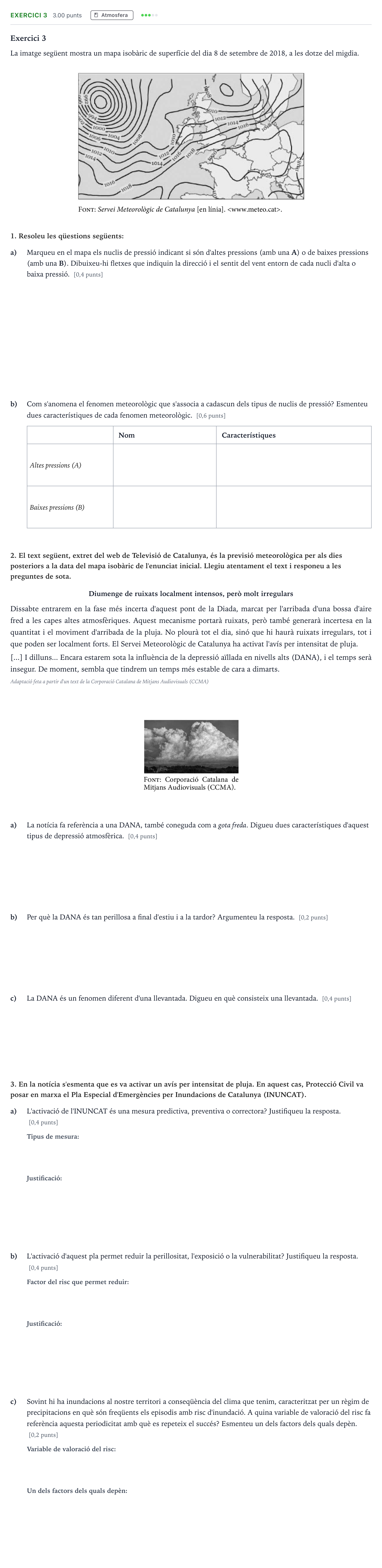 Enunciado: Exercici 3 · Ciencias de la Tierra y del Medio Ambiente Selectividad Cataluña Juny Serie 5 2021