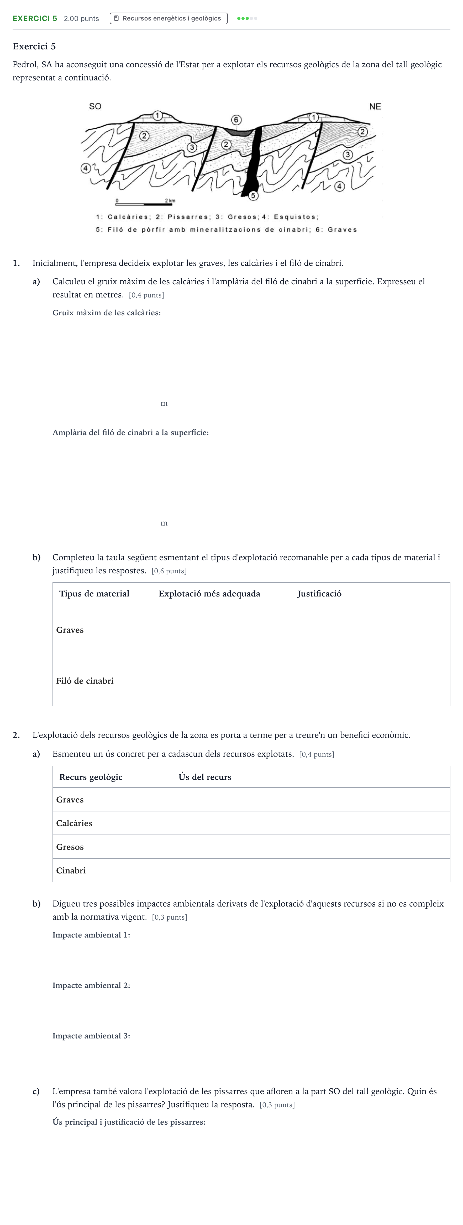 Enunciado: Exercici 5 · Ciencias de la Tierra y del Medio Ambiente Selectividad Cataluña Juny Serie 5 2021