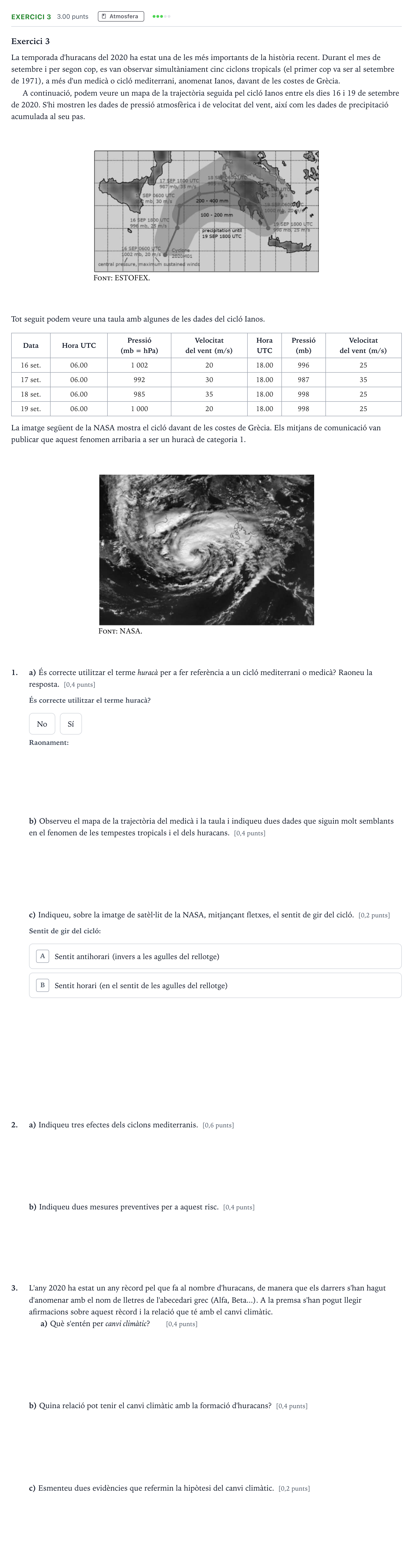 Enunciado: Exercici 3 · Ciencias de la Tierra y del Medio Ambiente Selectividad Cataluña Setembre Serie 1 2021