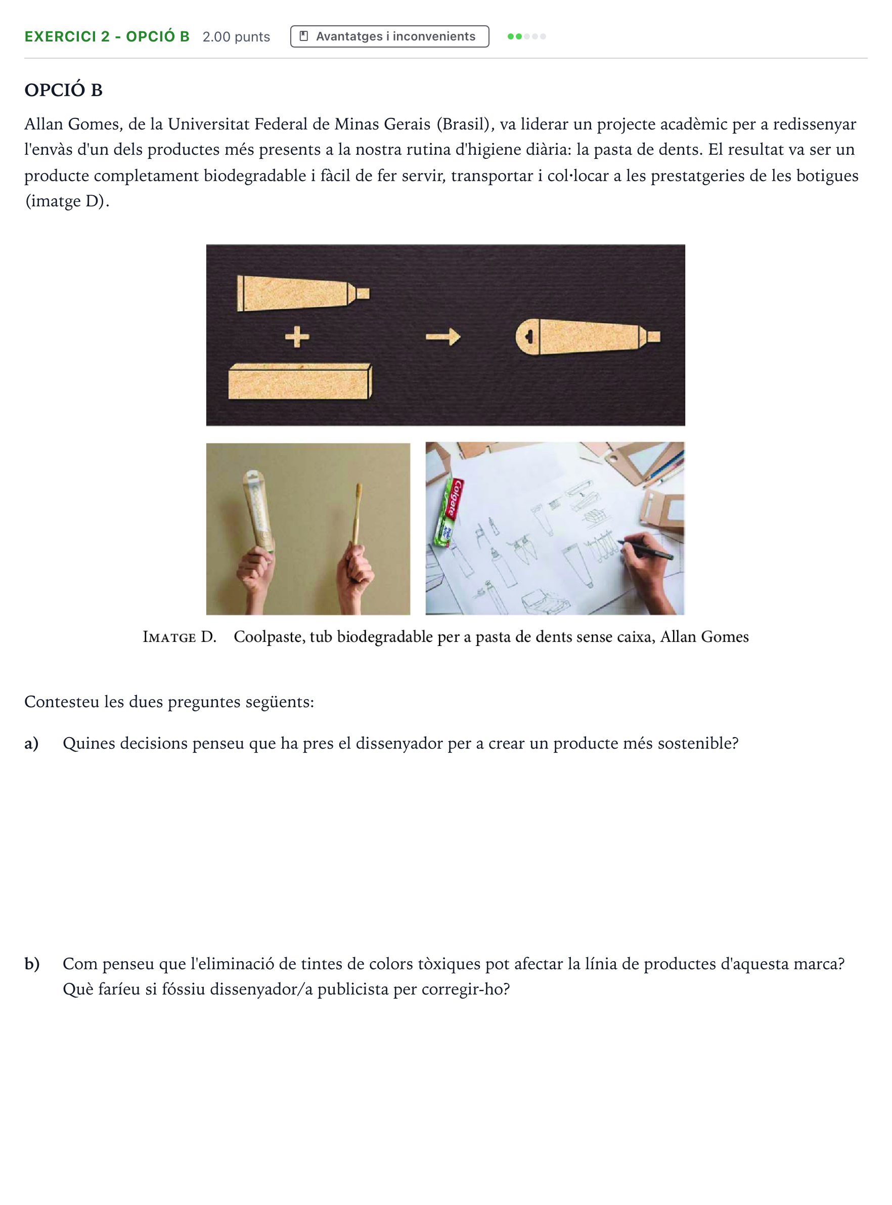 Enunciado: Exercici 2 - Opció B · Diseño Selectividad Cataluña Juny Serie 2 2021