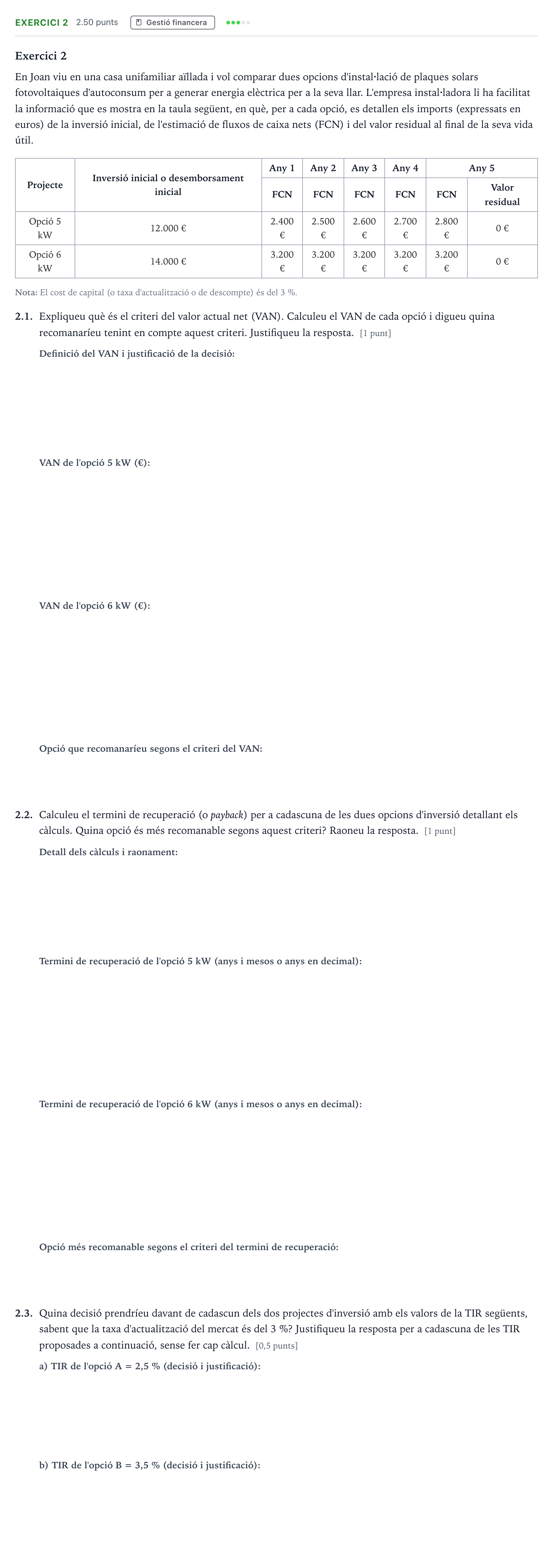 Enunciado: Exercici 2 · Economía de la Empresa Selectividad Cataluña Juny Serie 2 2021
