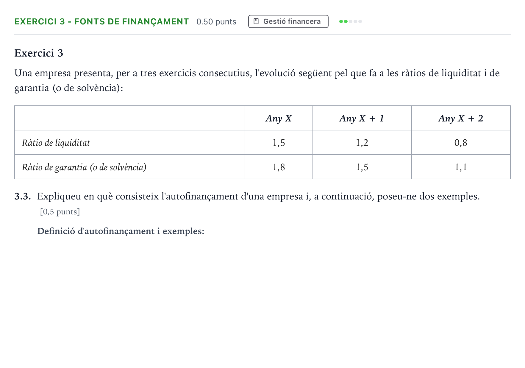 Enunciado: Exercici 3 - Fonts de finançament · Economía de la Empresa Selectividad Cataluña Juny Serie 2 2021