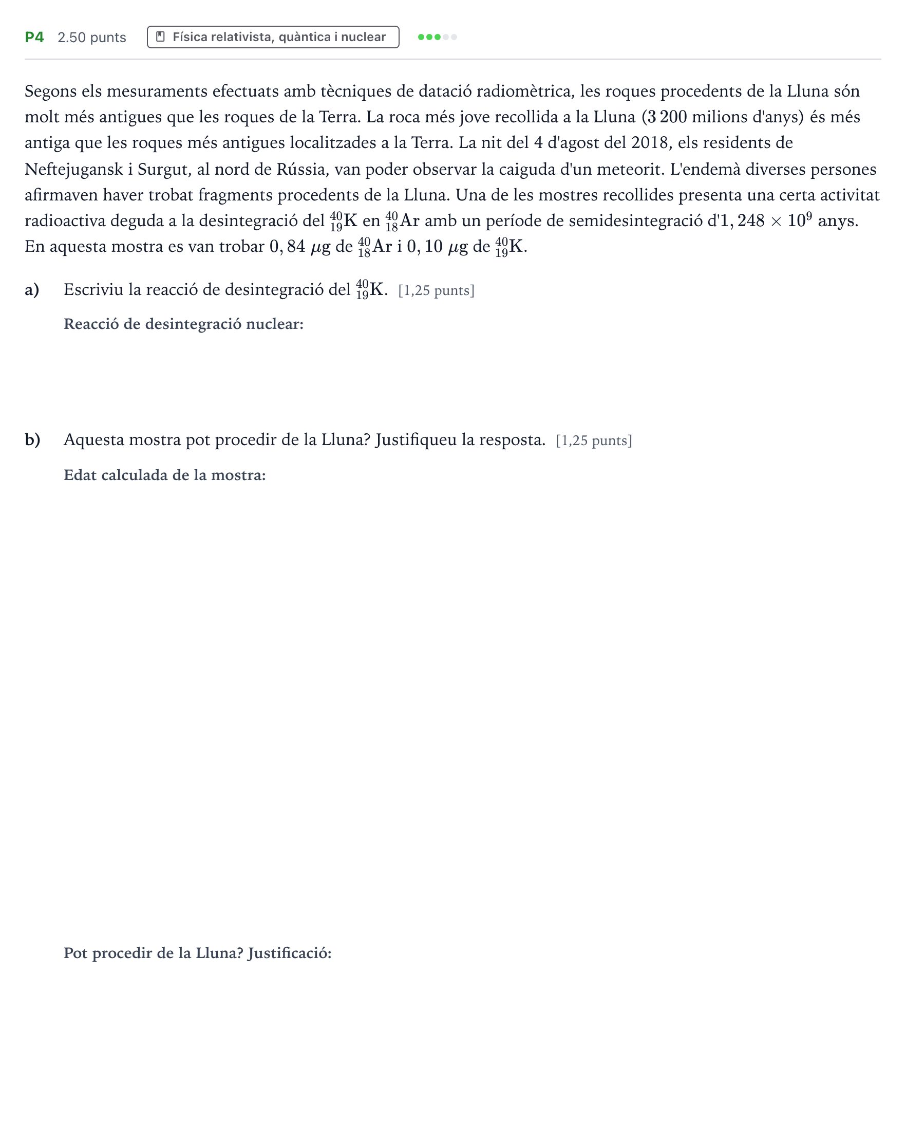 Enunciado: Ejercicio P4 · Física Selectividad Cataluña Juny Serie 5 2021