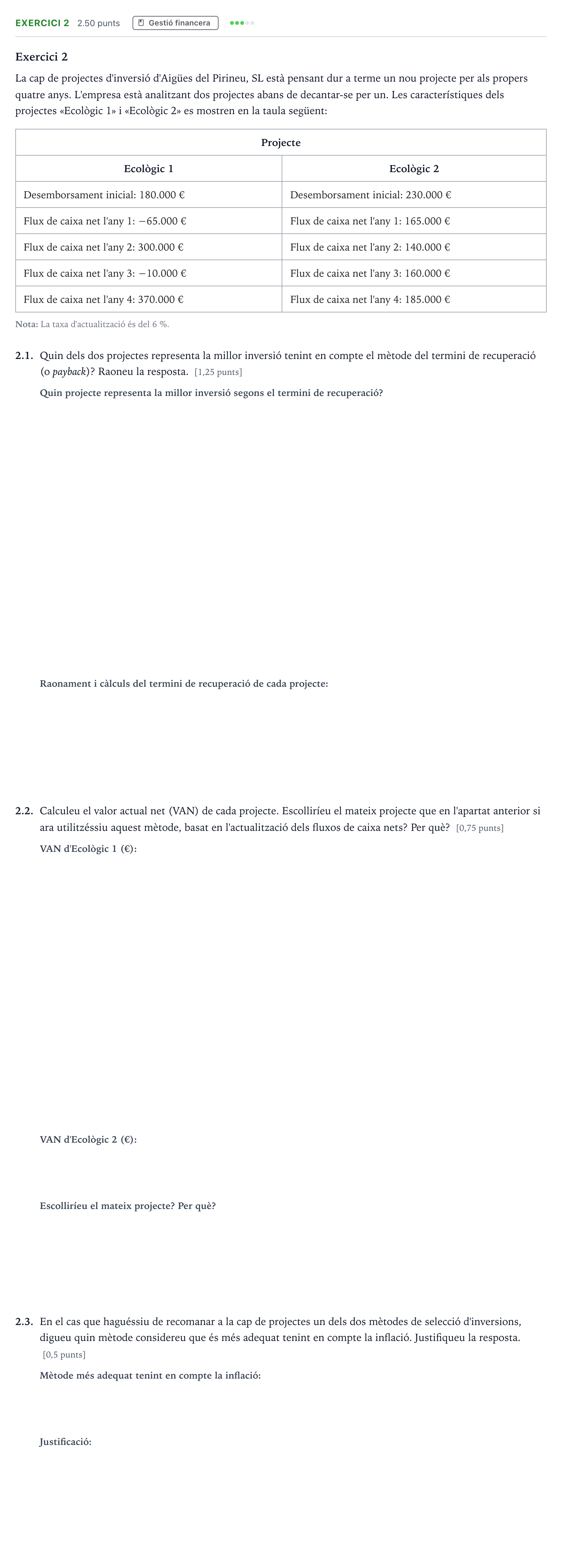 Enunciado: Exercici 2 · Economía de la Empresa Selectividad Cataluña Setembre Serie 1 2021