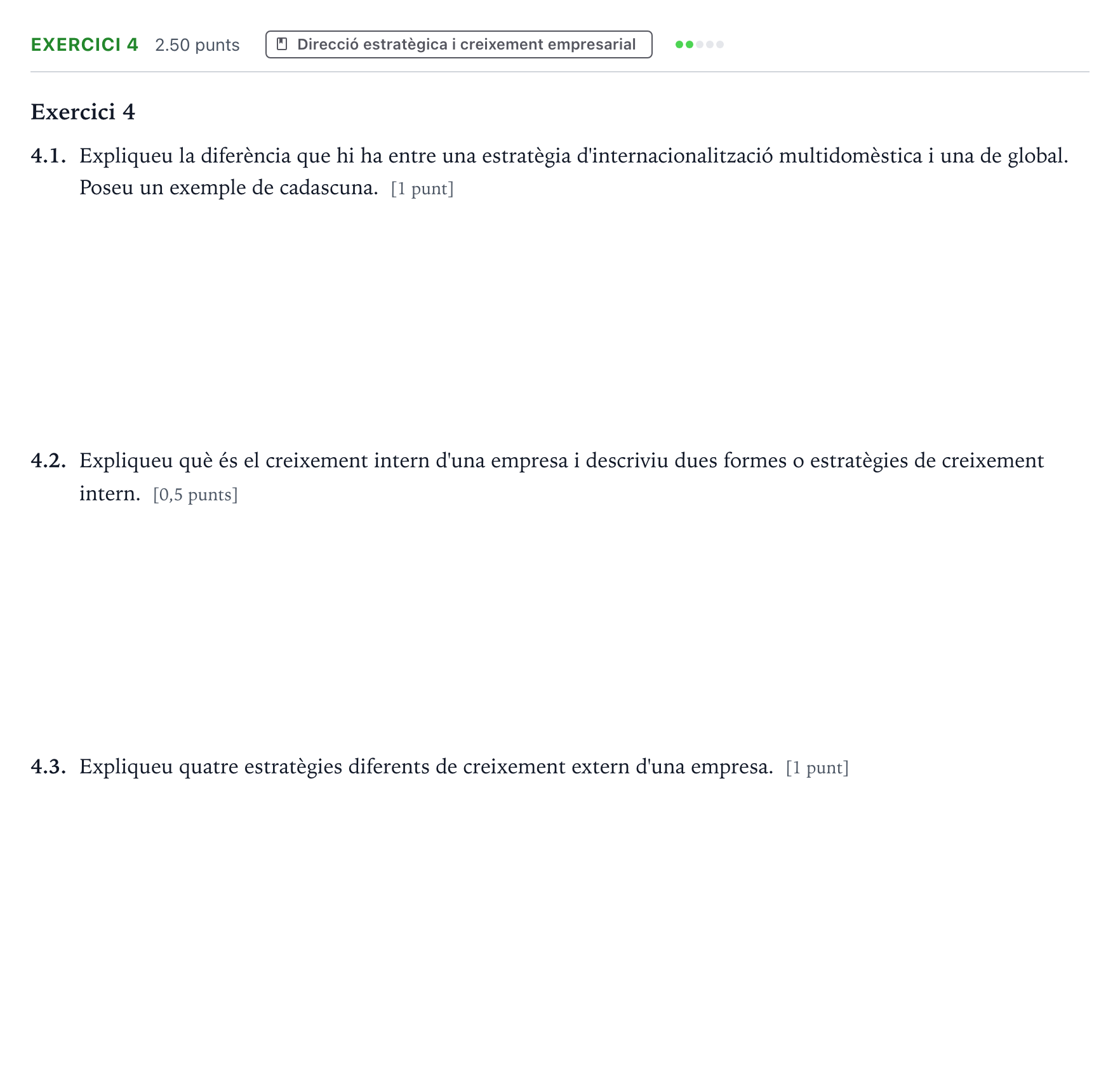 Enunciado: Exercici 4 · Economía de la Empresa Selectividad Cataluña Setembre Serie 1 2021