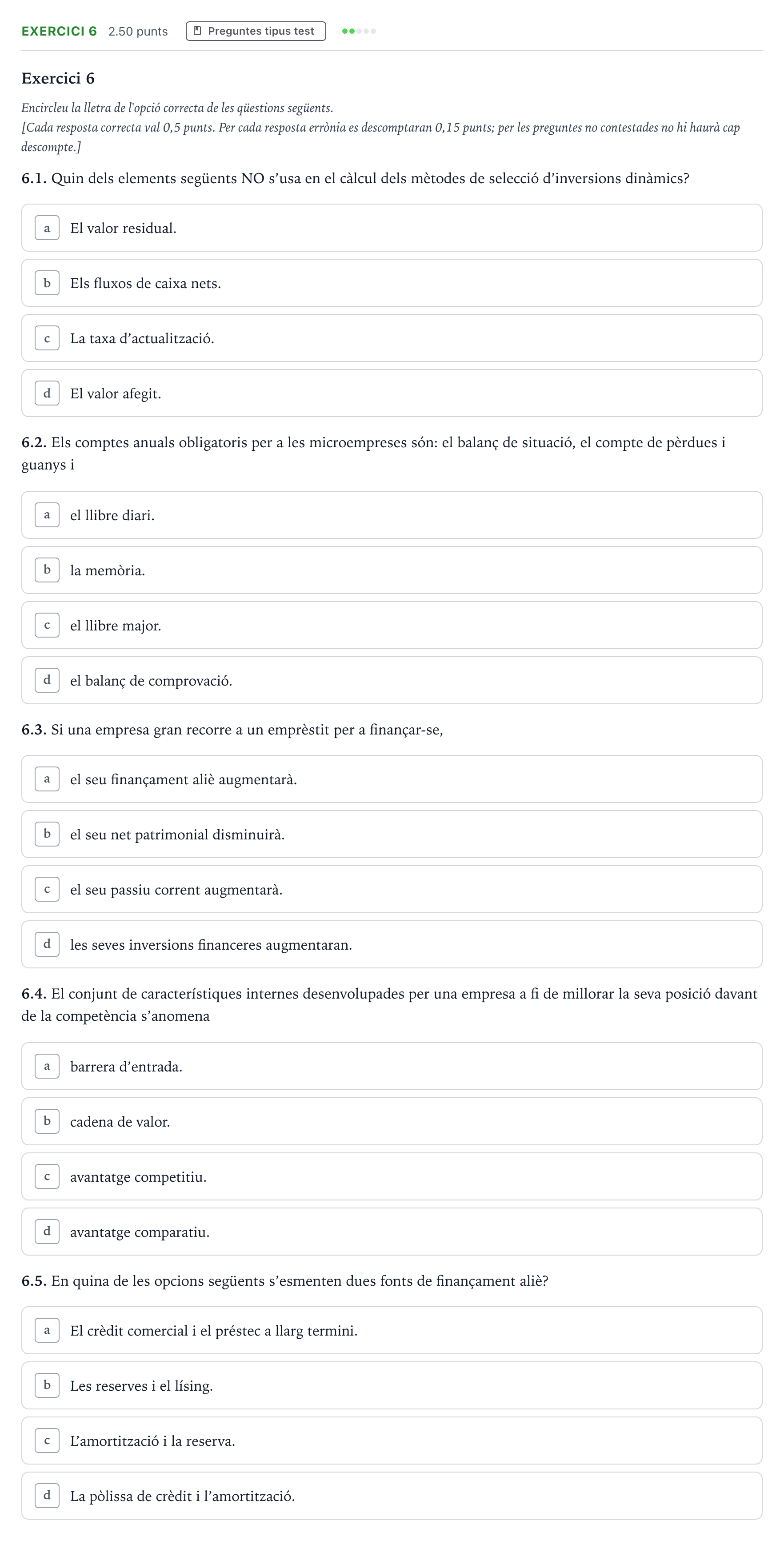 Enunciado: Exercici 6 · Economía de la Empresa Selectividad Cataluña Setembre Serie 1 2021