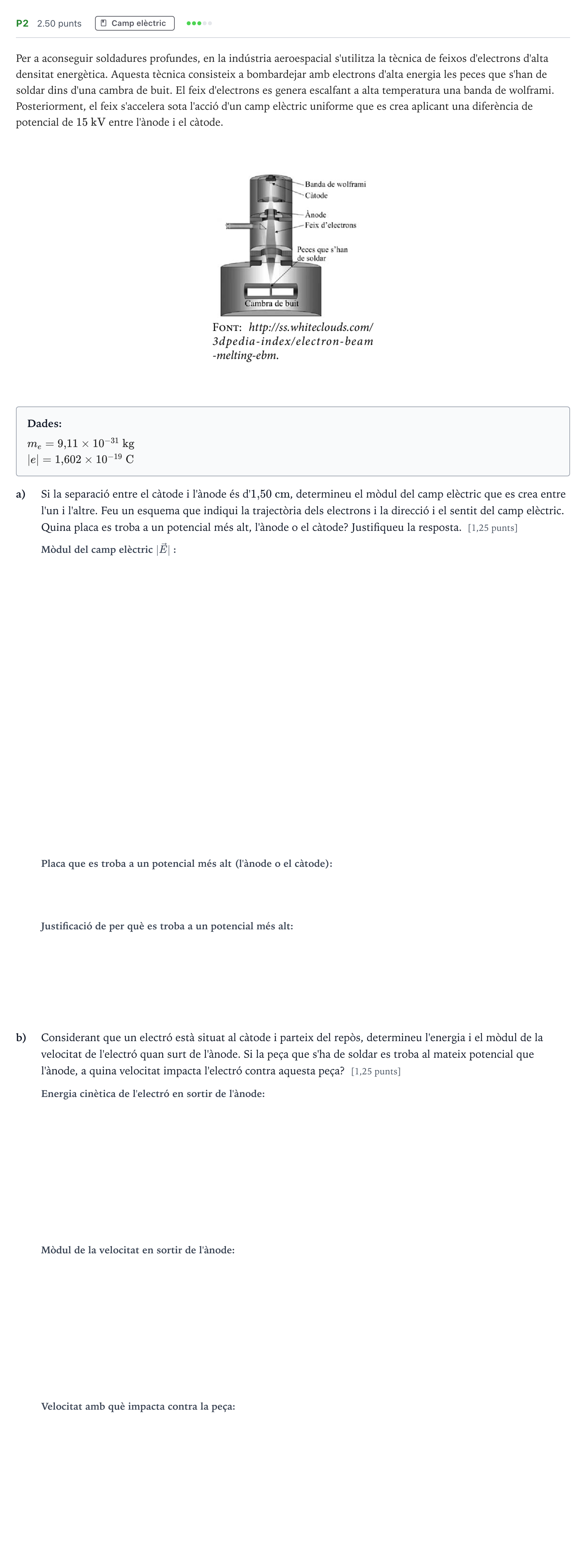 Enunciado: Ejercicio P2 · Física Selectividad Cataluña Setembre Serie 1 2021