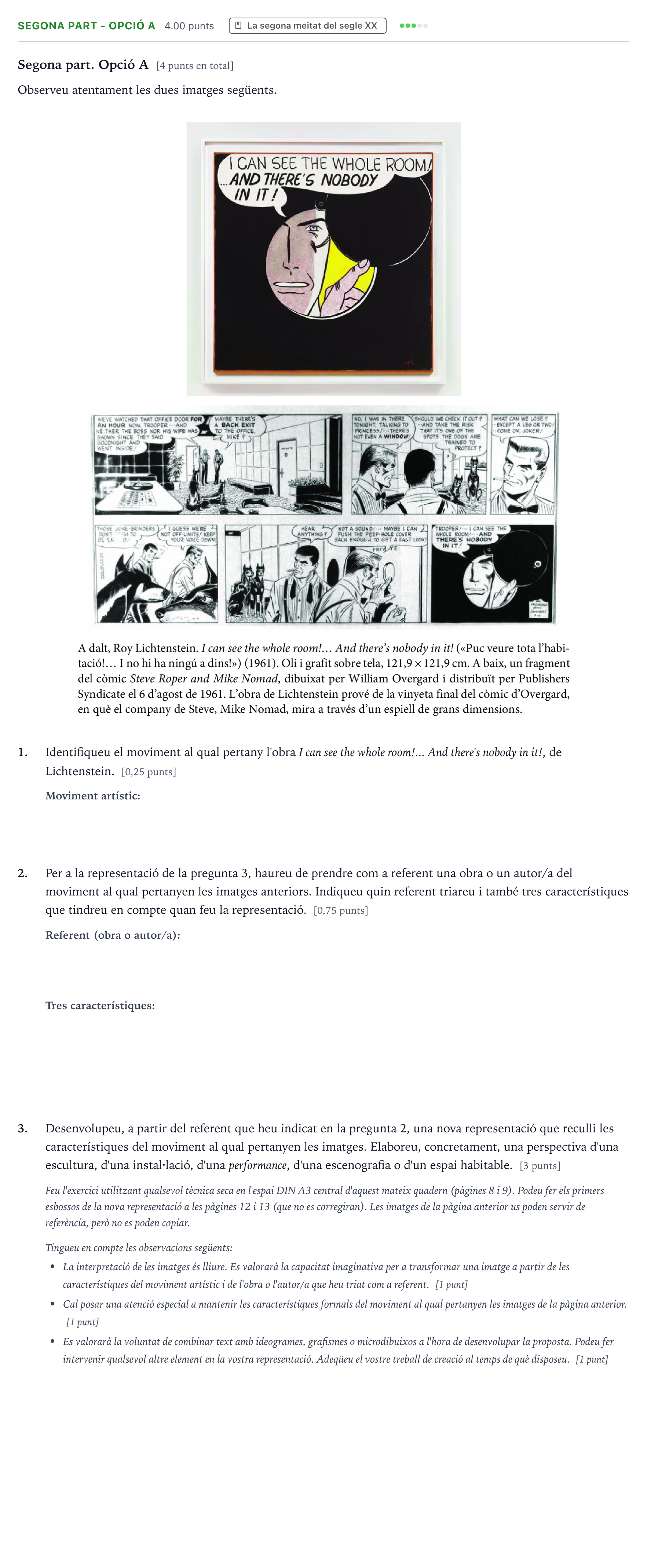 Enunciado: Ejercicio Segona part - Opció A · Fundamentos Artísticos Selectividad Cataluña Juny Serie 5 2021