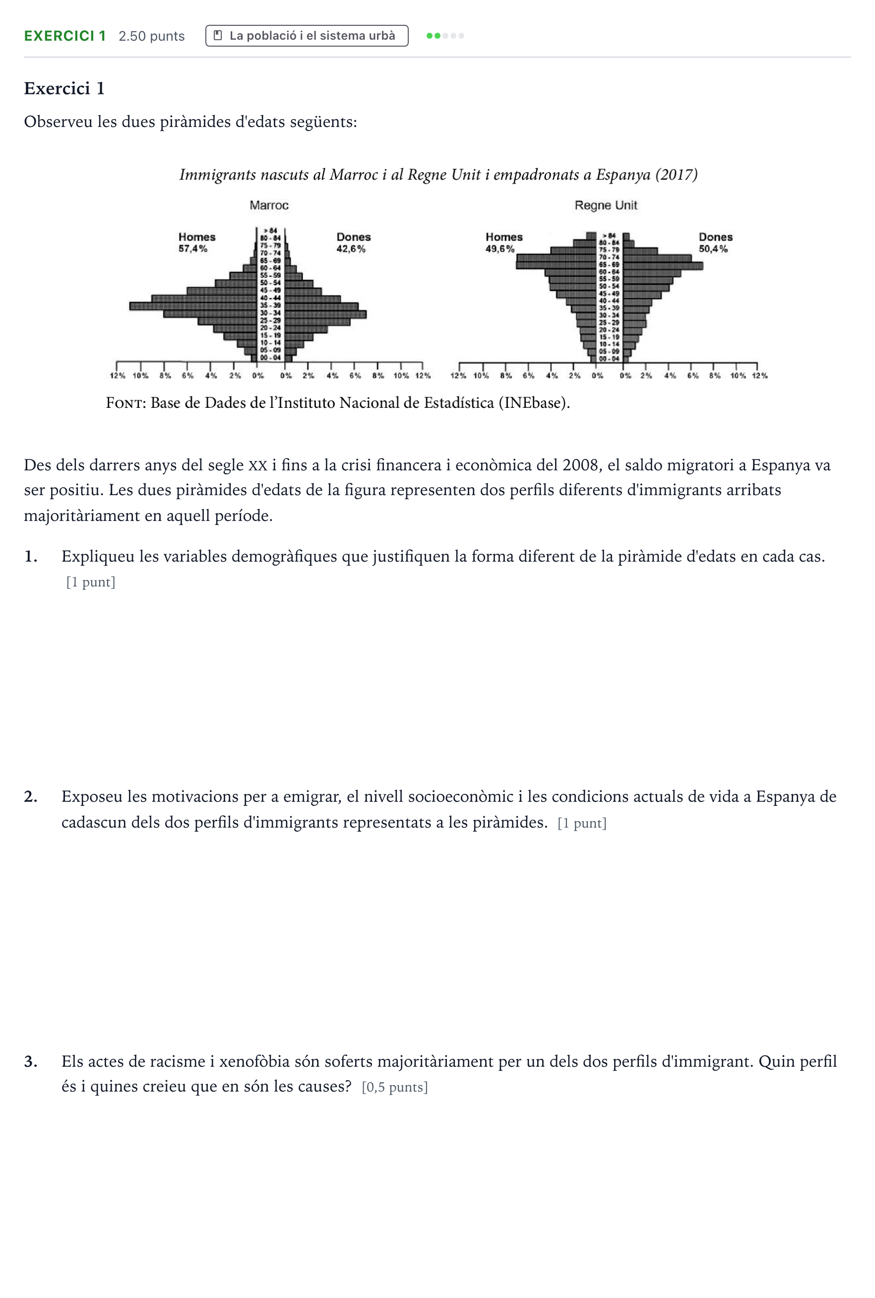 Enunciado: Exercici 1 · Geografía Selectividad Cataluña Juny Serie 2 2021