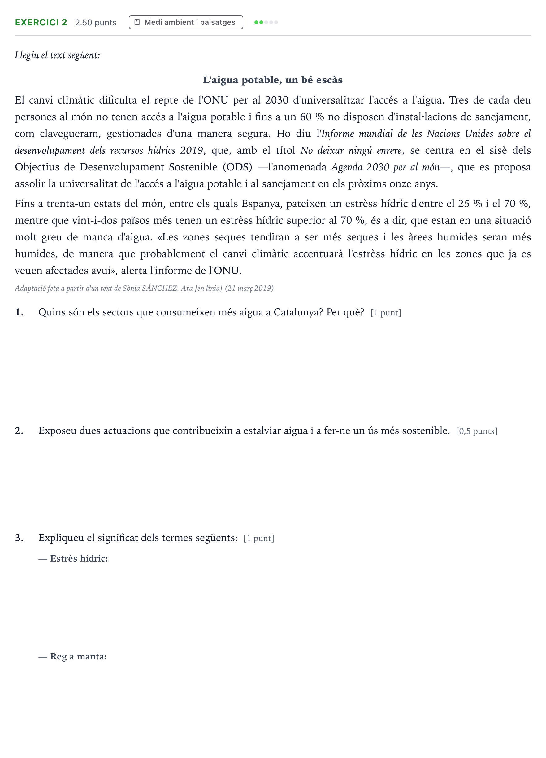 Enunciado: Exercici 2 · Geografía Selectividad Cataluña Juny Serie 2 2021