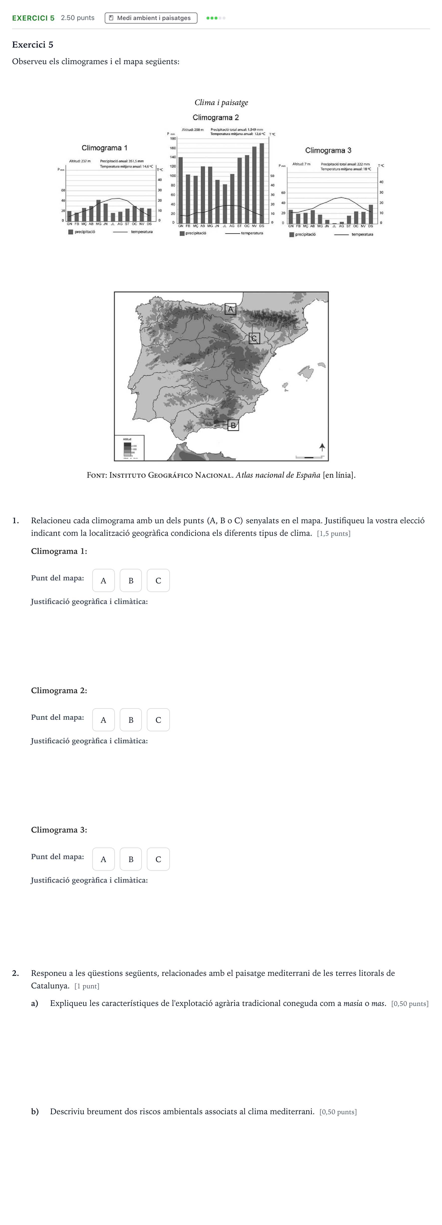 Enunciado: Exercici 5 · Geografía Selectividad Cataluña Juny Serie 2 2021