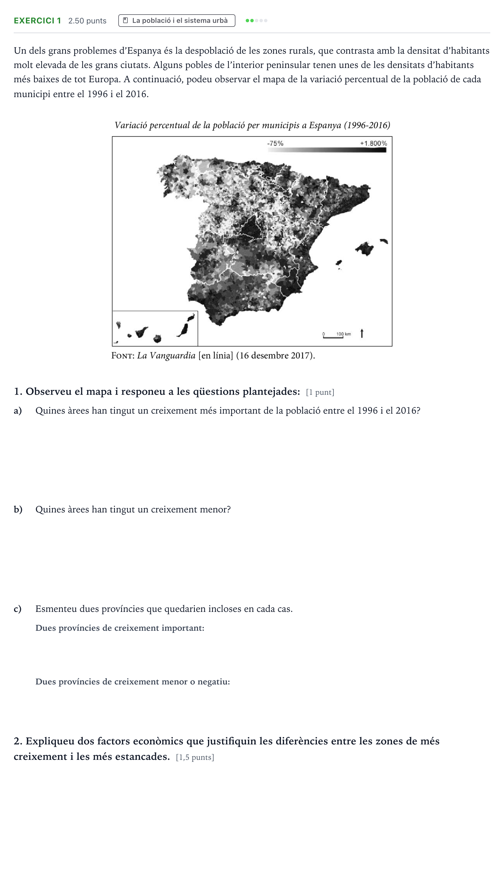 Enunciado: Exercici 1 · Geografía Selectividad Cataluña Juny Serie 5 2021