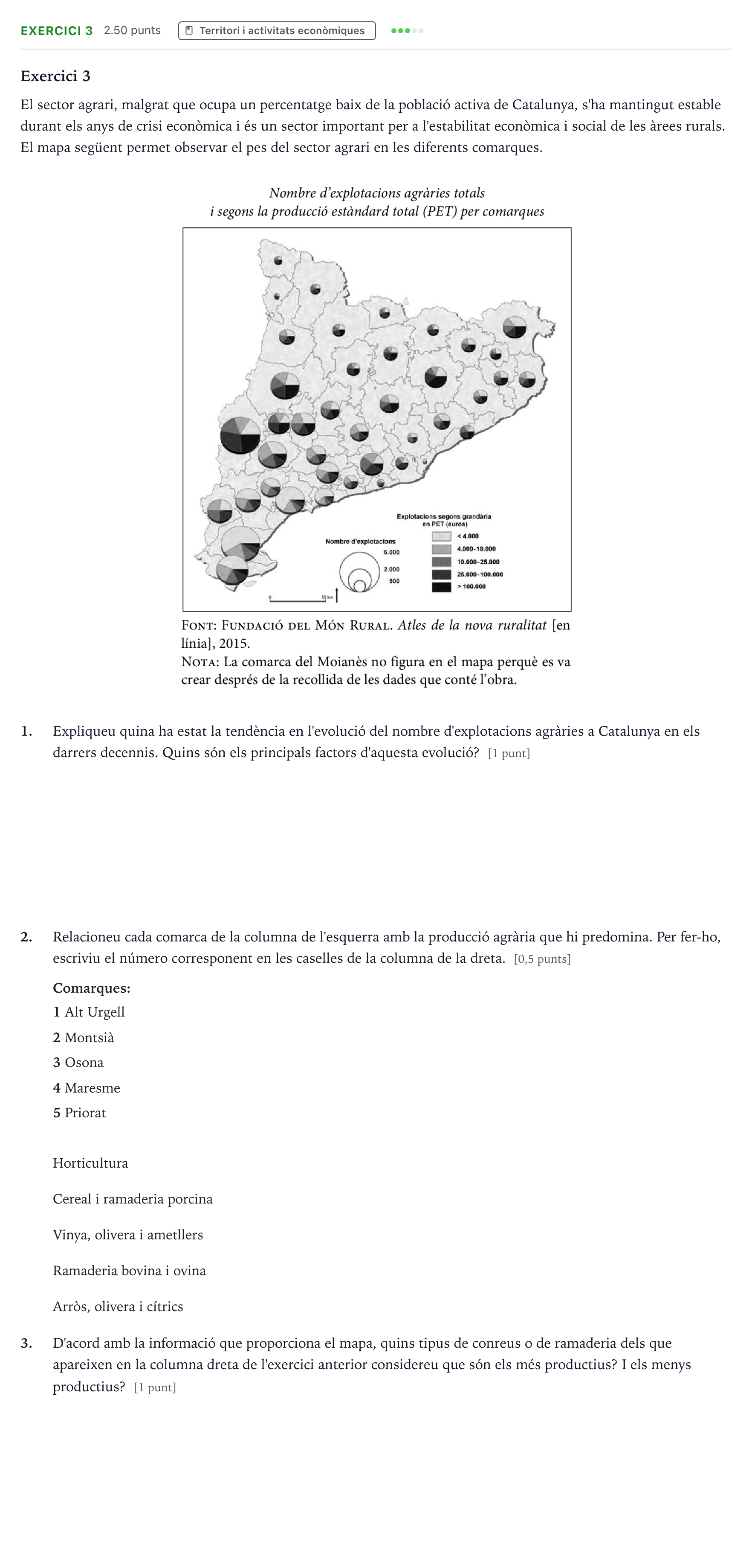 Enunciado: Exercici 3 · Geografía Selectividad Cataluña Juny Serie 5 2021