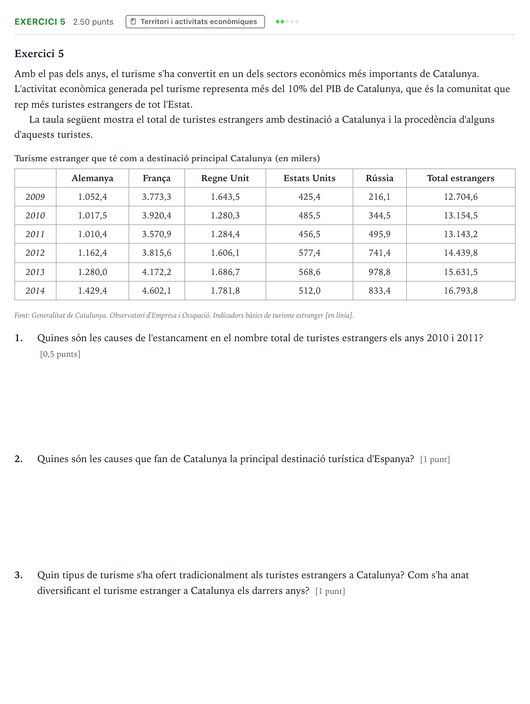 Enunciado: Exercici 5 · Geografía Selectividad Cataluña Juny Serie 5 2021
