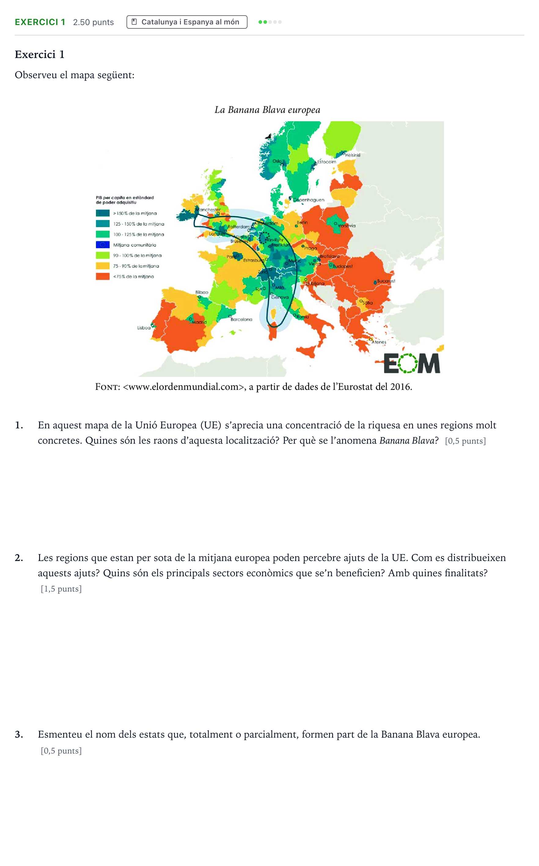 Enunciado: Exercici 1 · Geografía Selectividad Cataluña Setembre Serie 1 2021