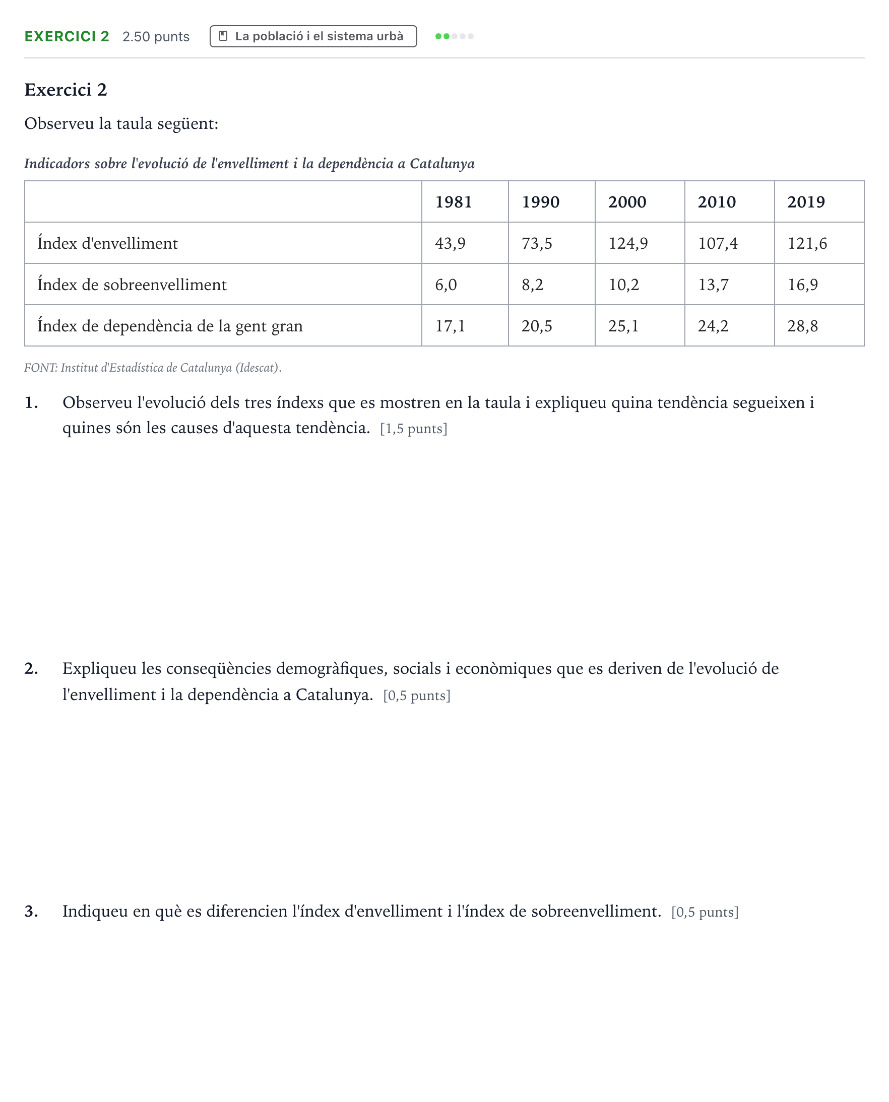 Enunciado: Exercici 2 · Geografía Selectividad Cataluña Setembre Serie 1 2021