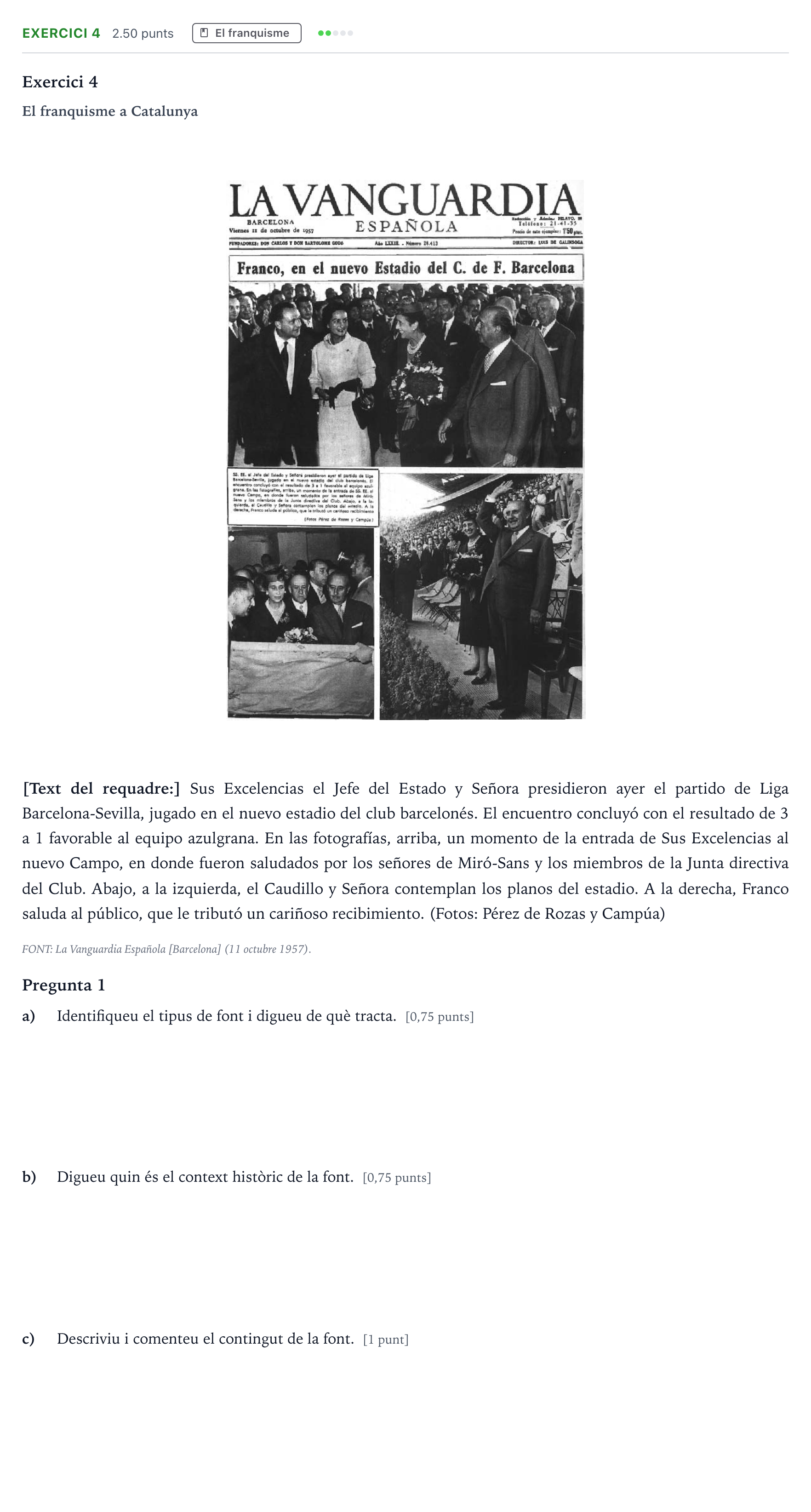 Enunciado: Exercici 4 · Historia de España Selectividad Cataluña Juny Serie 5 2021