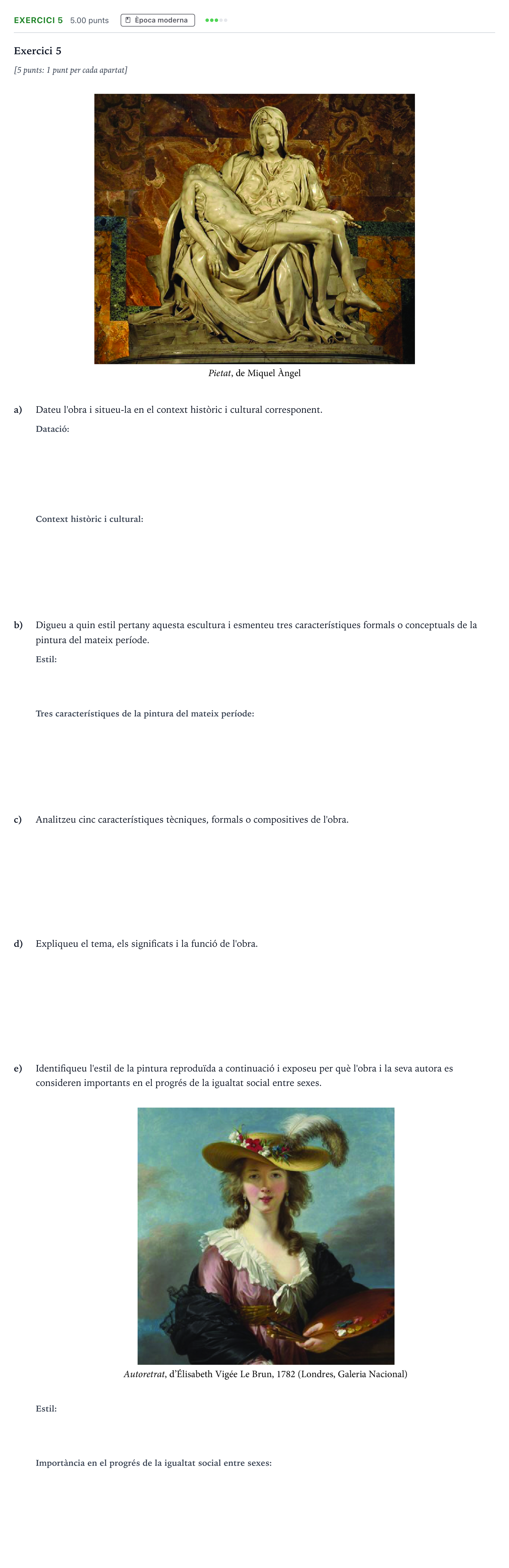 Enunciado: Exercici 5 · Historia del Arte Selectividad Cataluña Juny Serie 2 2021