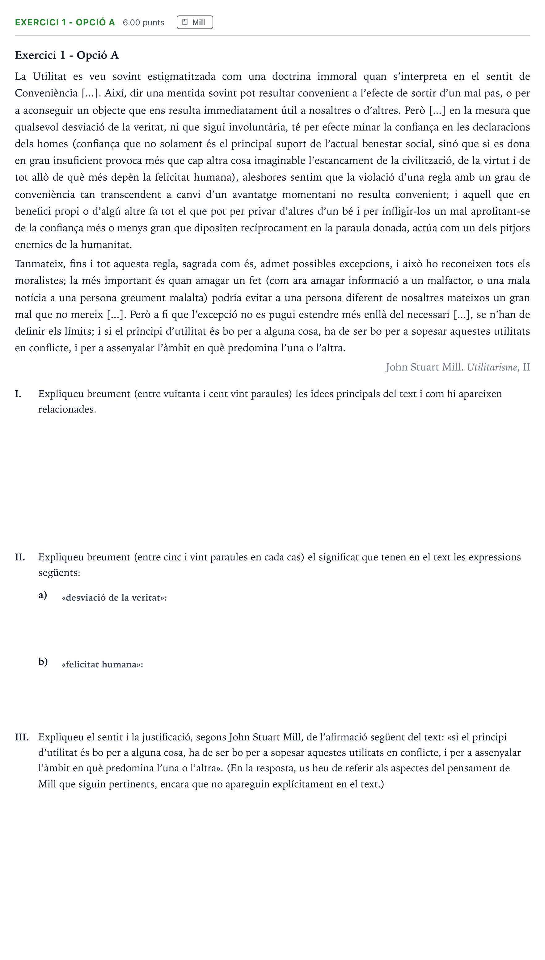Enunciado: Exercici 1 - Opció A · Historia de la Filosofía Selectividad Cataluña Setembre Serie 1 2021