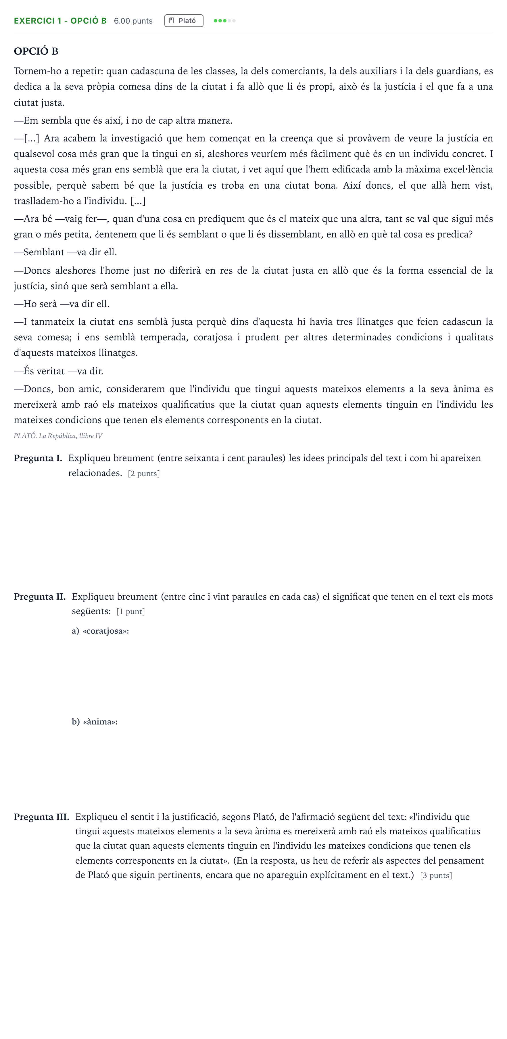 Enunciado: Exercici 1 - Opció B · Historia de la Filosofía Selectividad Cataluña Setembre Serie 1 2021