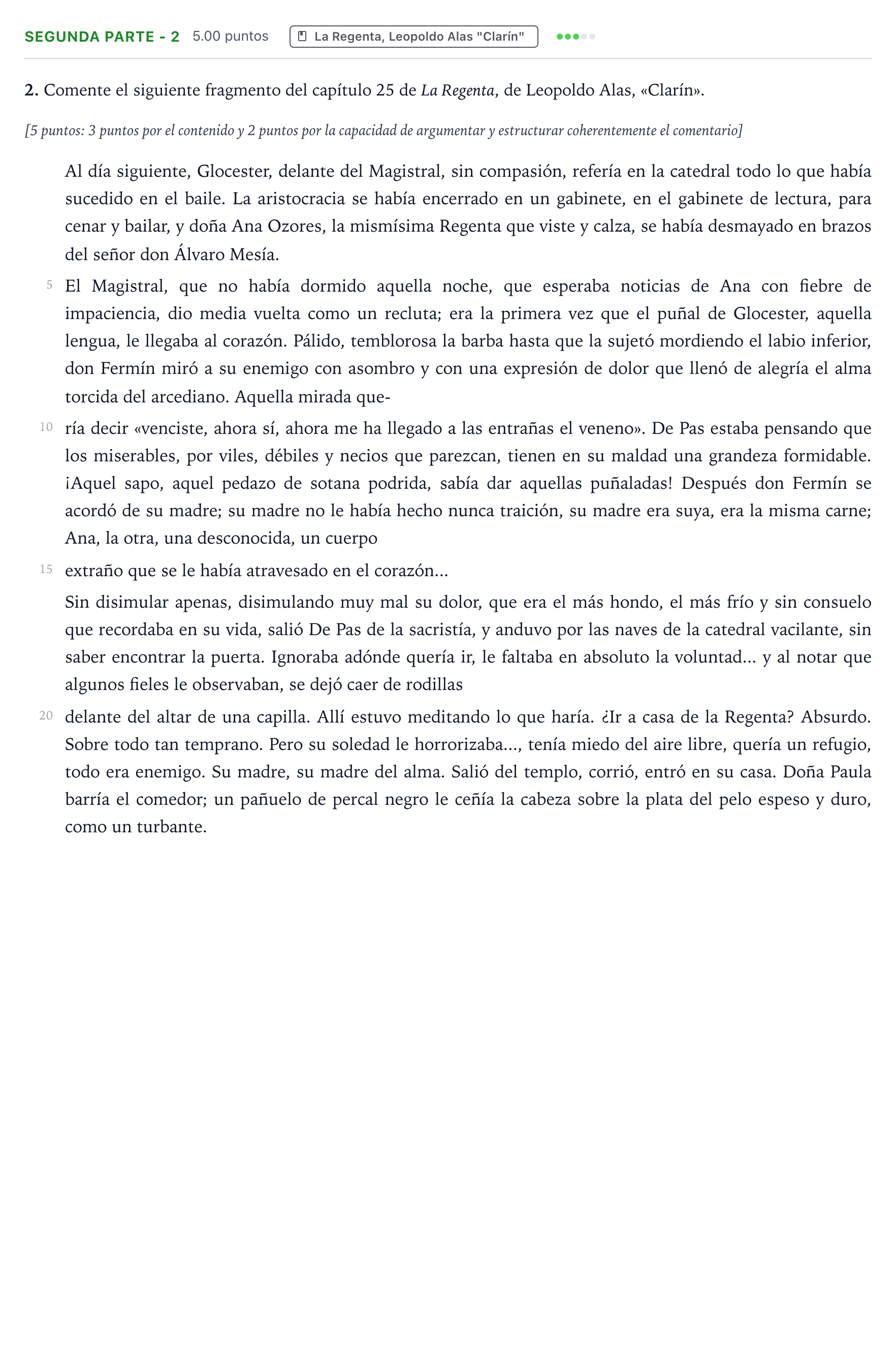 Enunciado: Ejercicio Segunda parte - 2 · Literatura castellana Selectividad Cataluña Juny Serie 2 2021