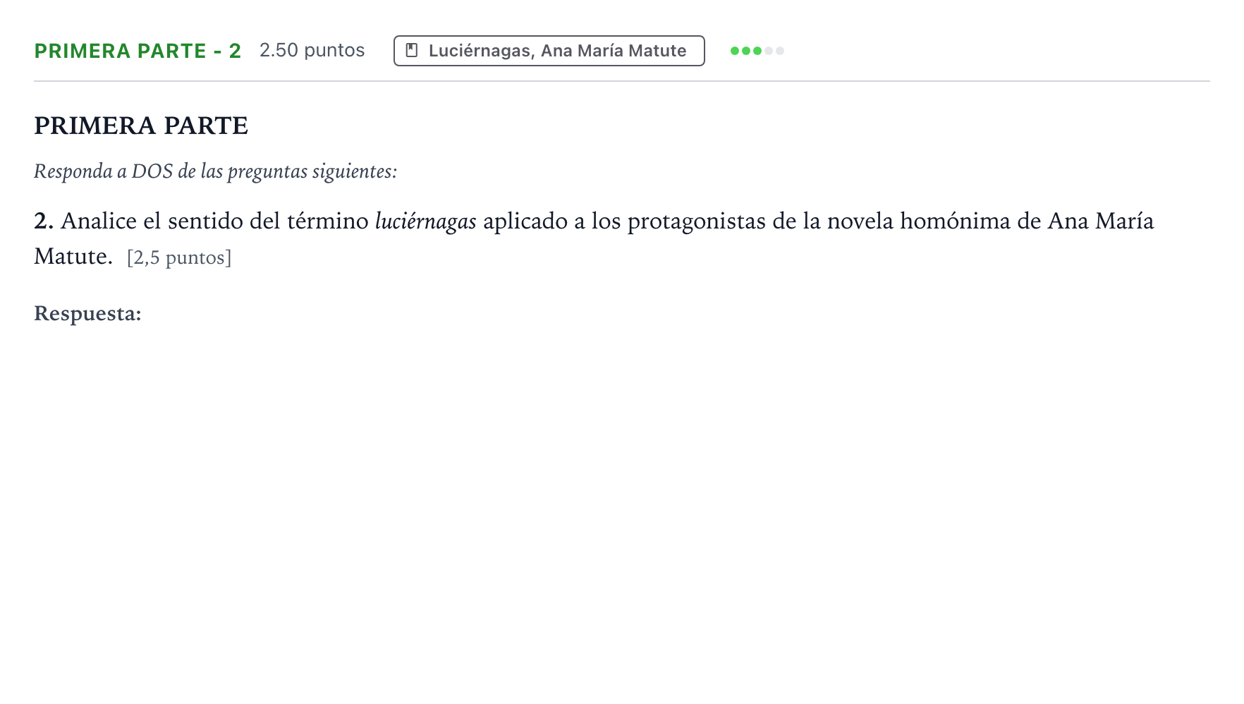 Enunciado: Ejercicio Primera parte - 2 · Literatura castellana Selectividad Cataluña Juny Serie 5 2021