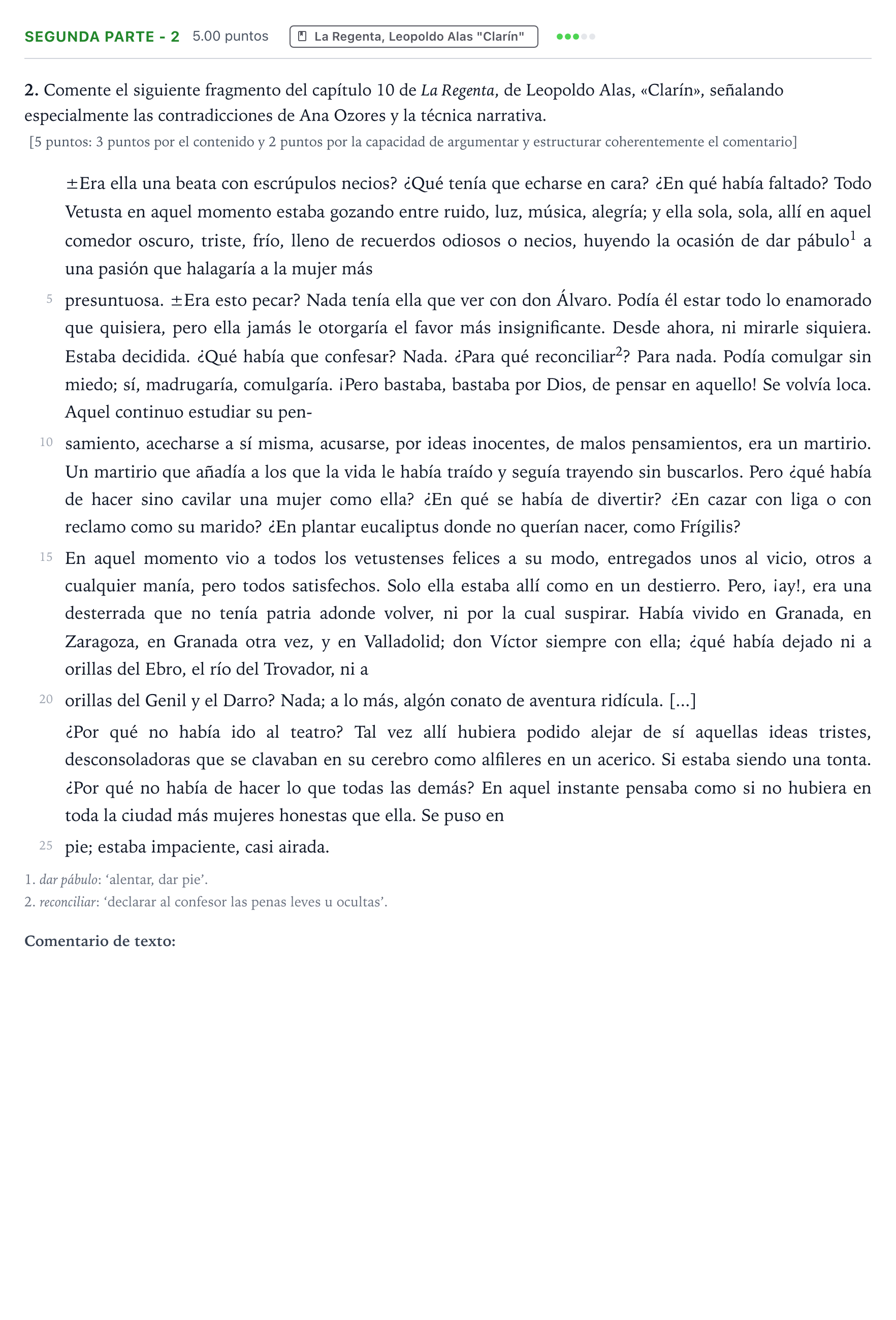 Enunciado: Ejercicio Segunda parte - 2 · Literatura castellana Selectividad Cataluña Juny Serie 5 2021